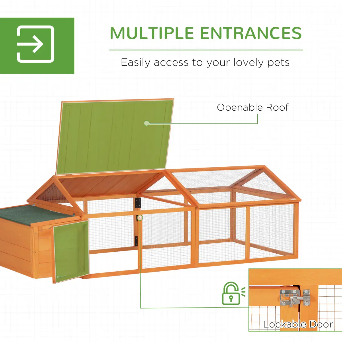 PawHut PawHut Wooden Chicken Run with Nesting Box, Openable Roof, for 4-8 Chickens - Chicken Coop