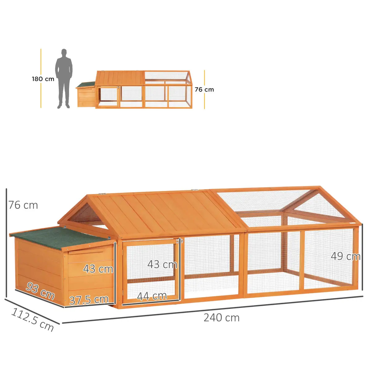 PawHut PawHut Wooden Chicken Run with Nesting Box, Openable Roof, for 4-8 Chickens - Chicken Coop