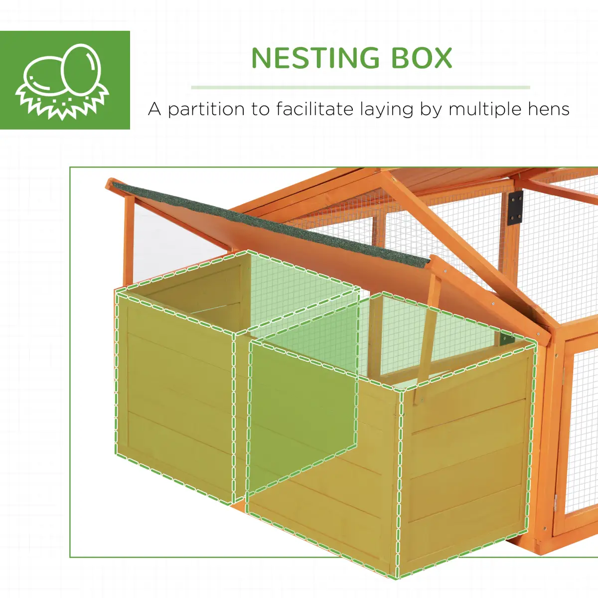 PawHut PawHut Wooden Chicken Run with Nesting Box, Openable Roof, for 4-8 Chickens - Chicken Coop