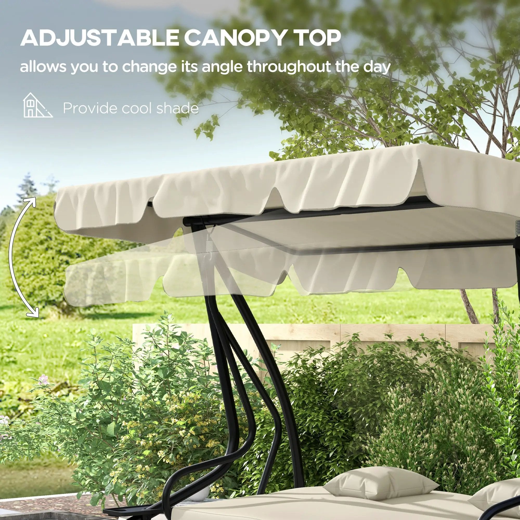 Outsunny Outsunny 2-in-1 Garden Swing Chair for 3 Person w/ Adjustable Canopy, Cream - Hammocks