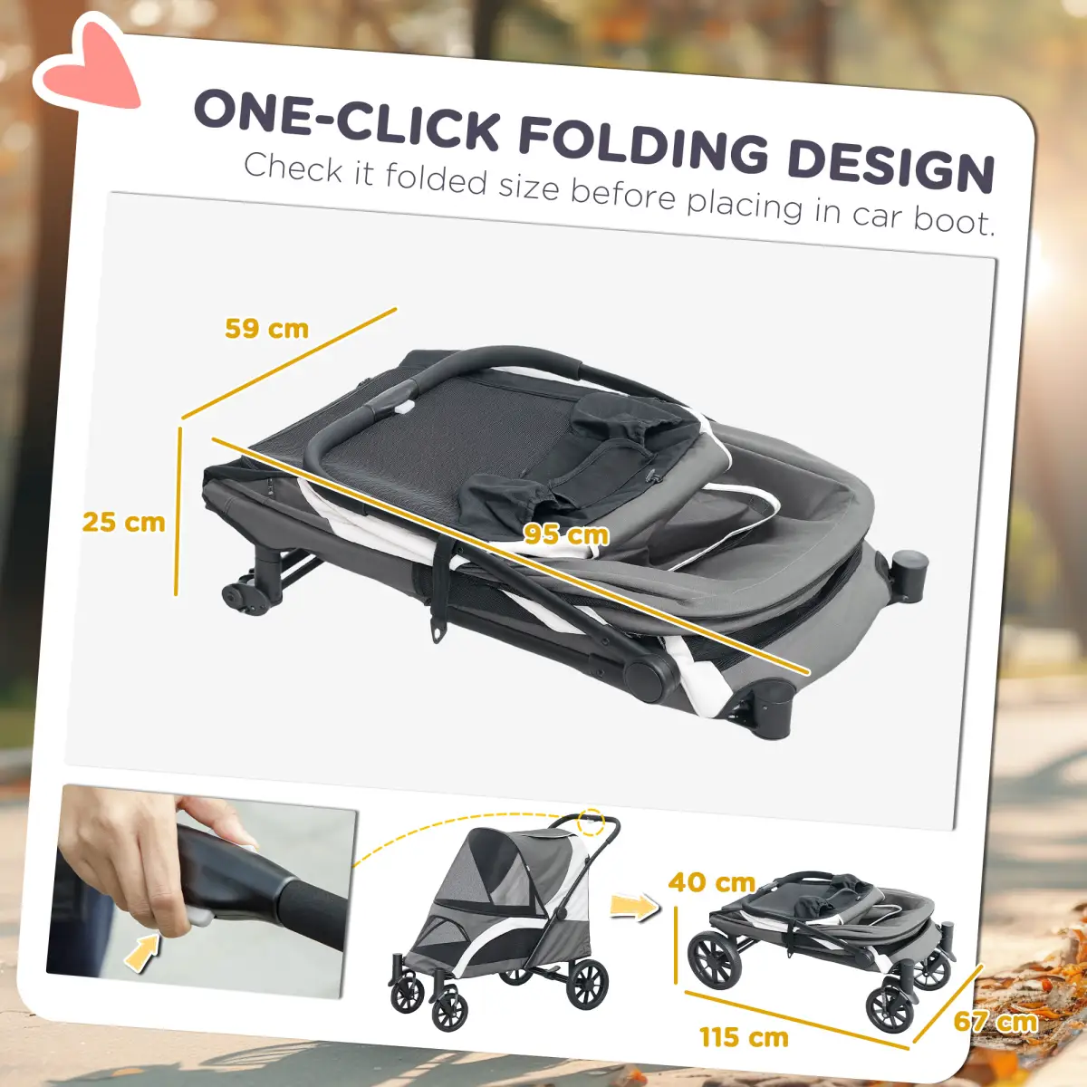 PawHut PawHut Easy Folding Pet Stroller for Large Dogs - Pet Carrier