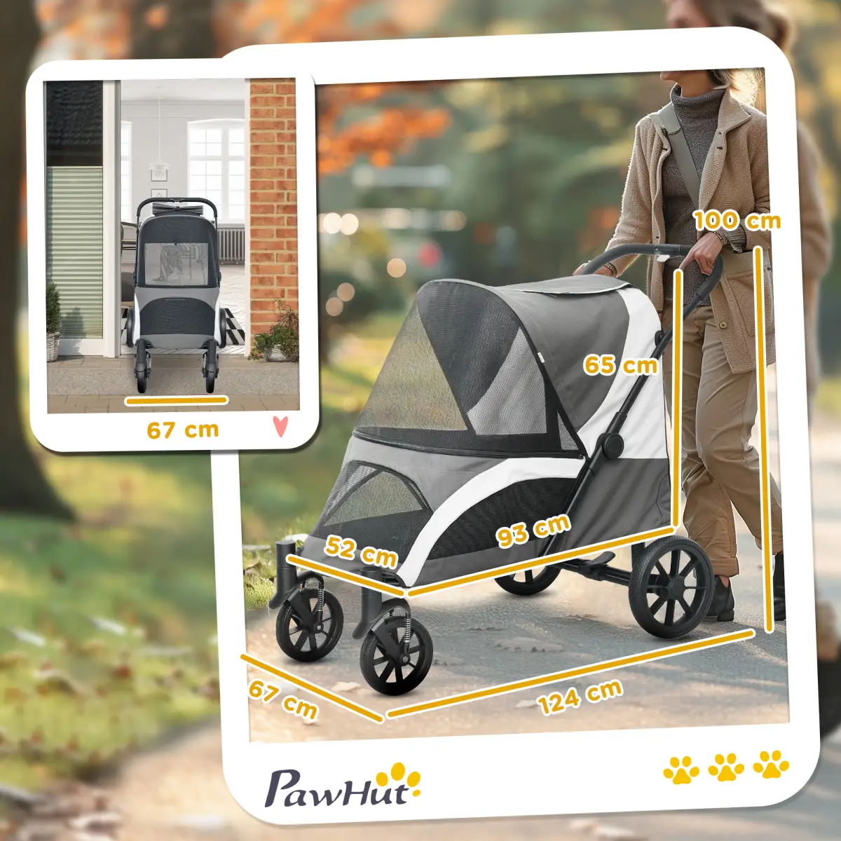 PawHut PawHut Easy Folding Pet Stroller for Large Dogs - Pet Carrier