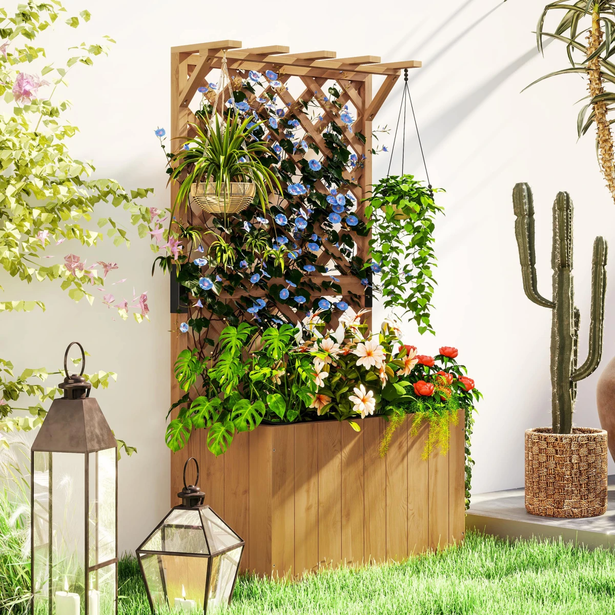 Outsunny Outsunny Wooden Planter Trellis 24In Drainage Holes Patio - Planters