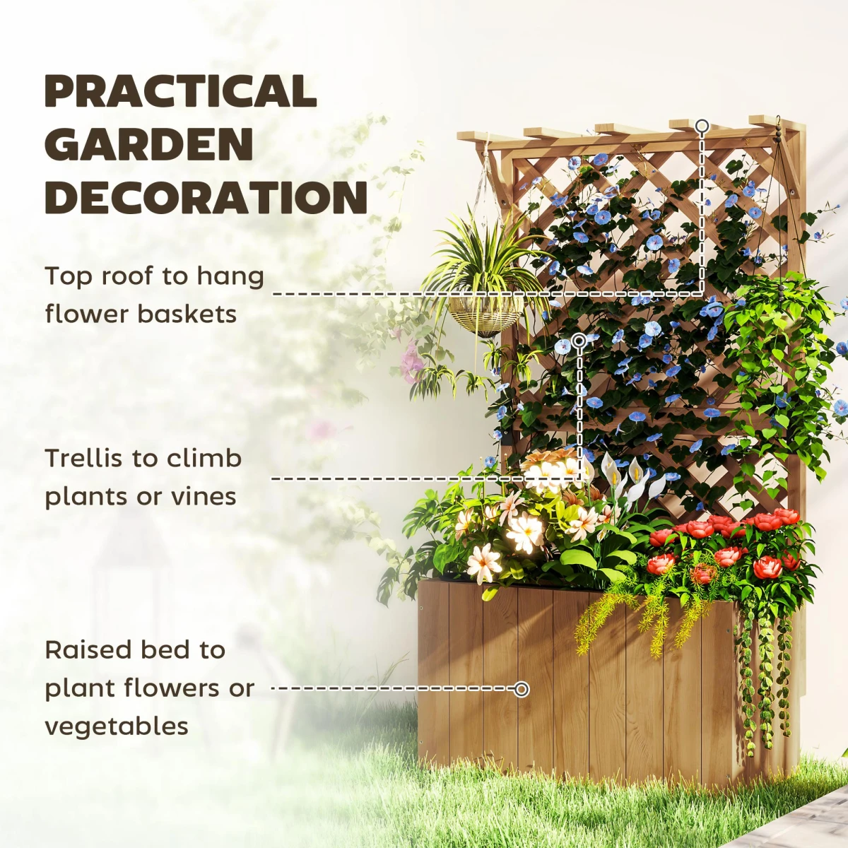 Outsunny Outsunny Wooden Planter Trellis 24In Drainage Holes Patio - Planters