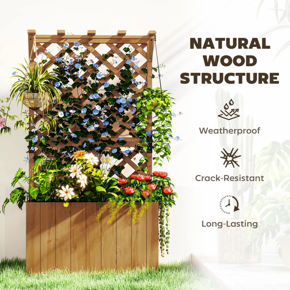 Outsunny Outsunny Wooden Planter Trellis 24In Drainage Holes Patio - Planters