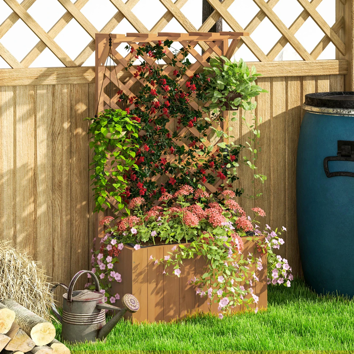 Outsunny Outsunny Wooden Planter Trellis 24In Drainage Holes Patio - Planters