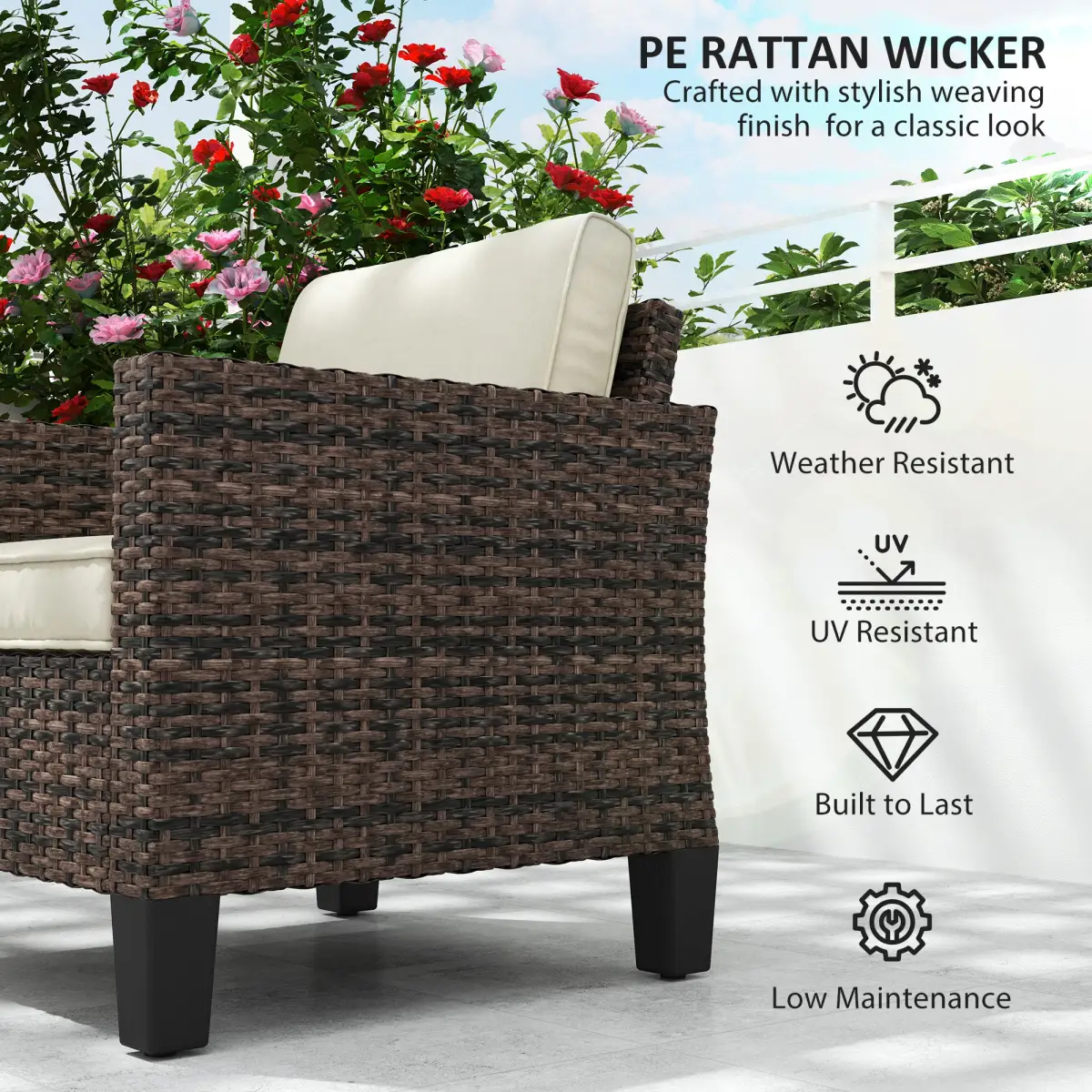 Outsunny Outsunny Single Rattan Chair, Garden Armchair with Cushions - Garden Chairs