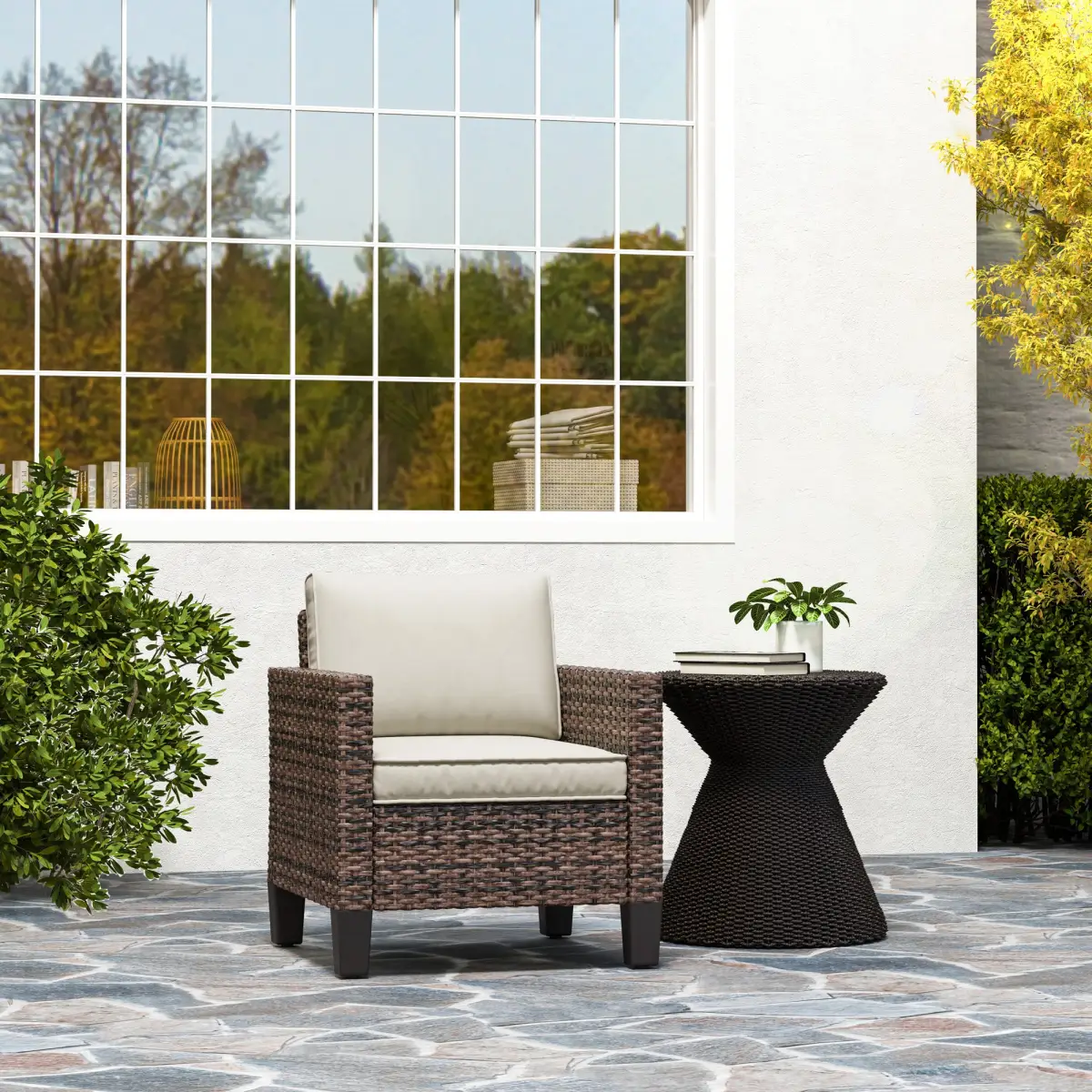 Outsunny Outsunny Single Rattan Chair, Garden Armchair with Cushions - Garden Chairs