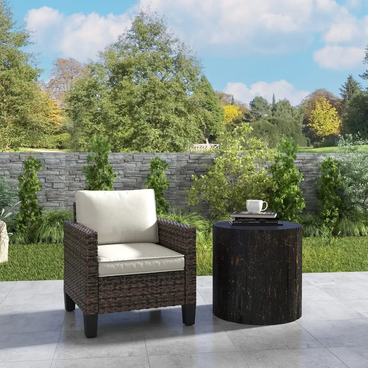 Outsunny Outsunny Single Rattan Chair, Garden Armchair with Cushions - Garden Chairs