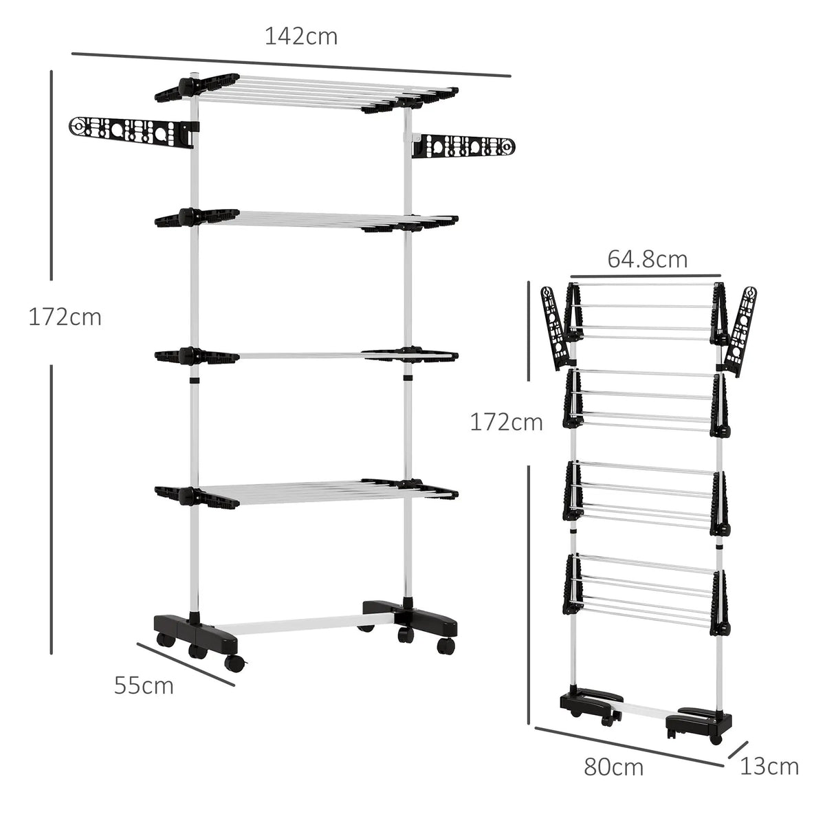 HOMCOM 4-Tier Large Clothes Airer Stainless Steel Clothes Drying Rack Black - from HOMCOM