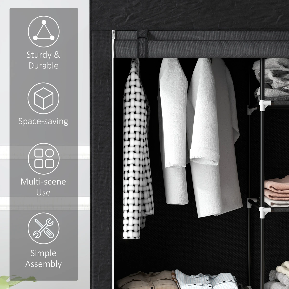 HOMCOM Fabric Wardrobe w/ Shelves Hanging Rail Foldable Closets by HOMCOM