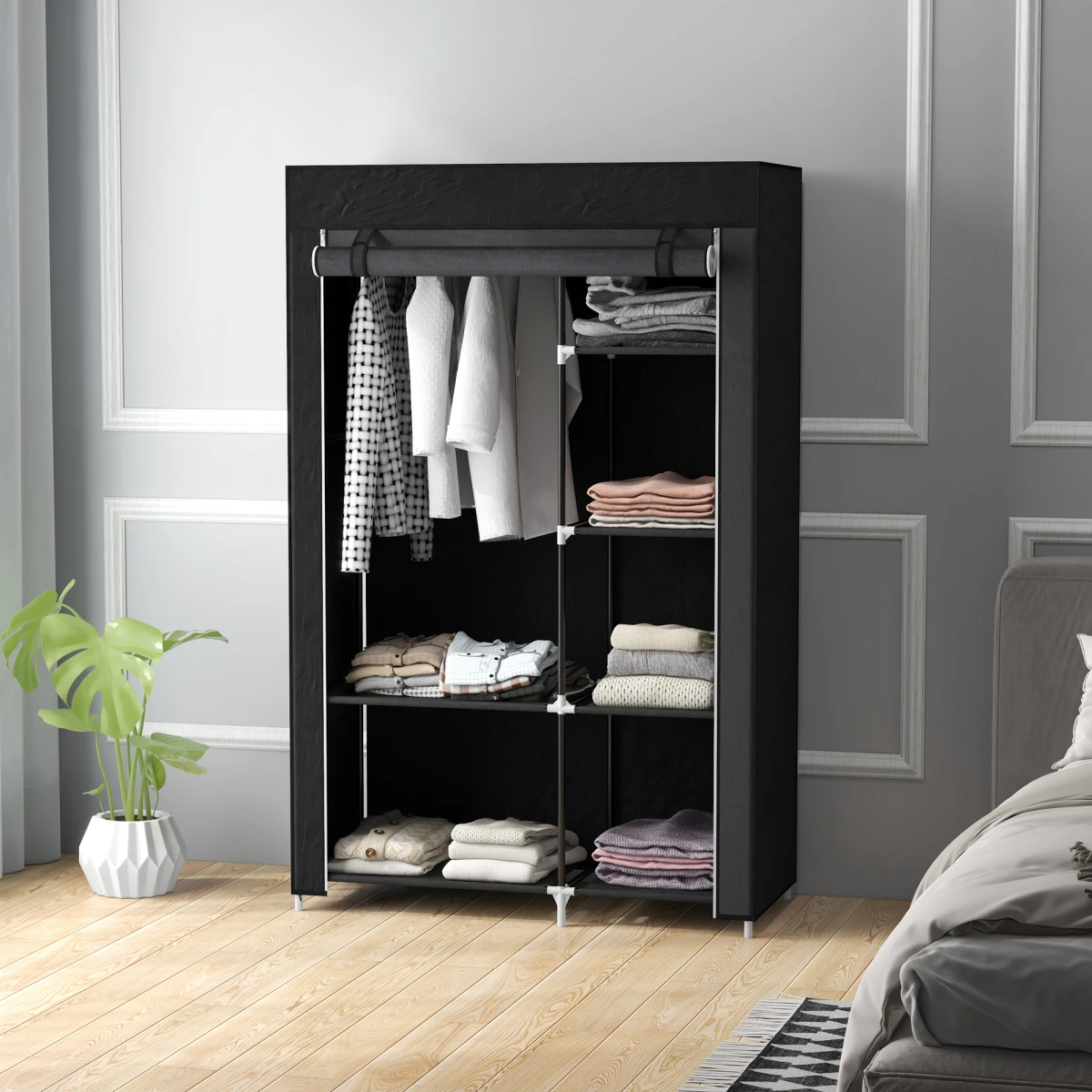 HOMCOM Fabric Wardrobe w/ Shelves Hanging Rail Foldable Closets by HOMCOM