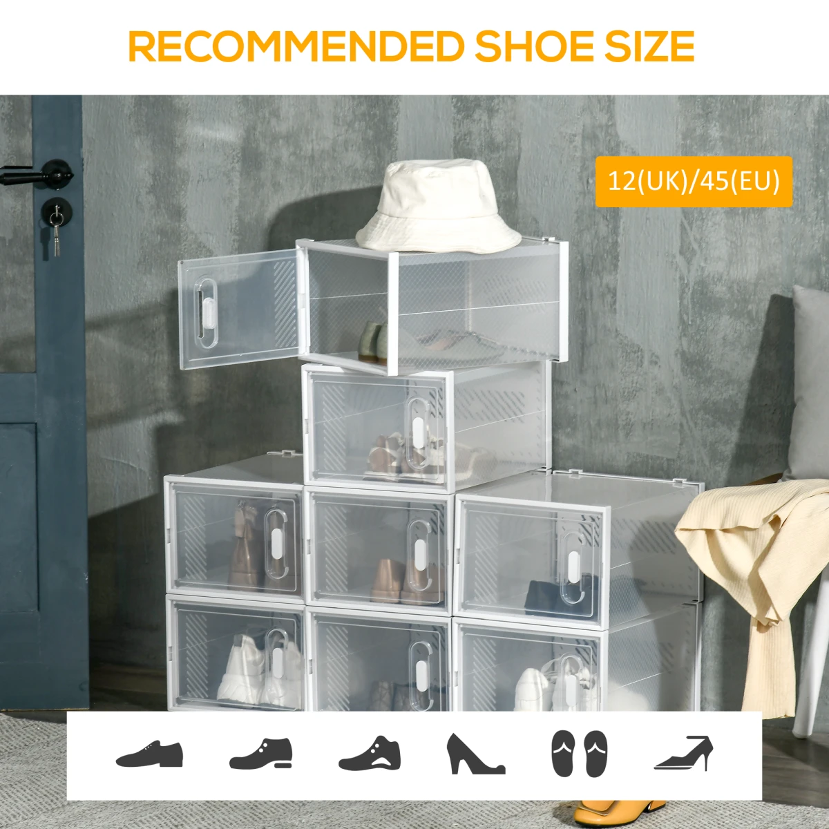HOMCOM 8-Box Clear Shoe Storage For Home by HOMCOM