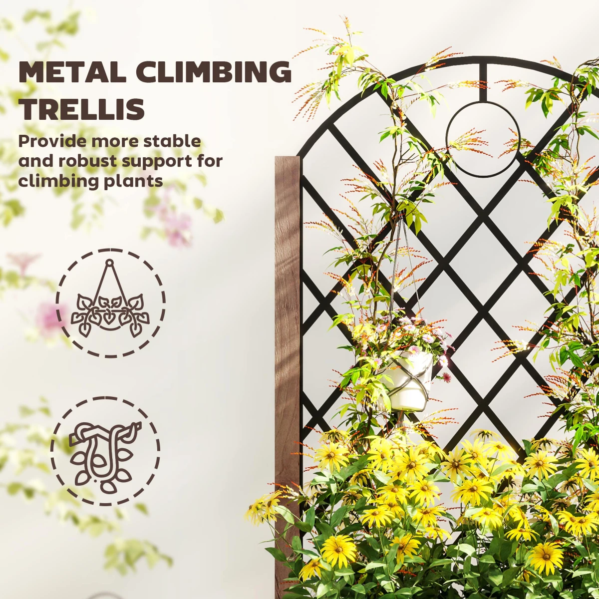 Outsunny Outsunny Wooden Raised Bed Planter 20x47cm Trellis Wheels - Planters