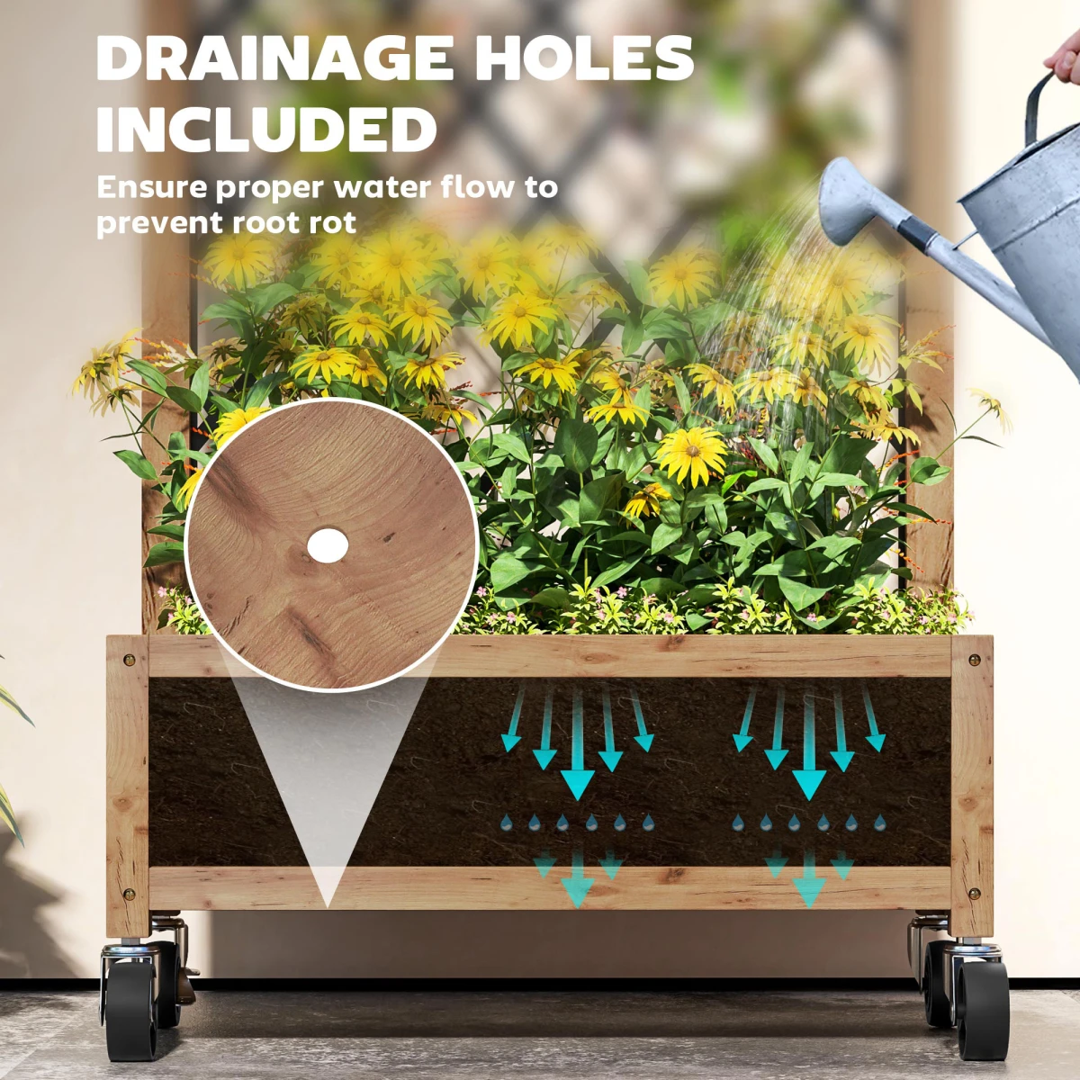 Outsunny Outsunny Wooden Raised Bed Planter 20x47cm Trellis Wheels - Planters