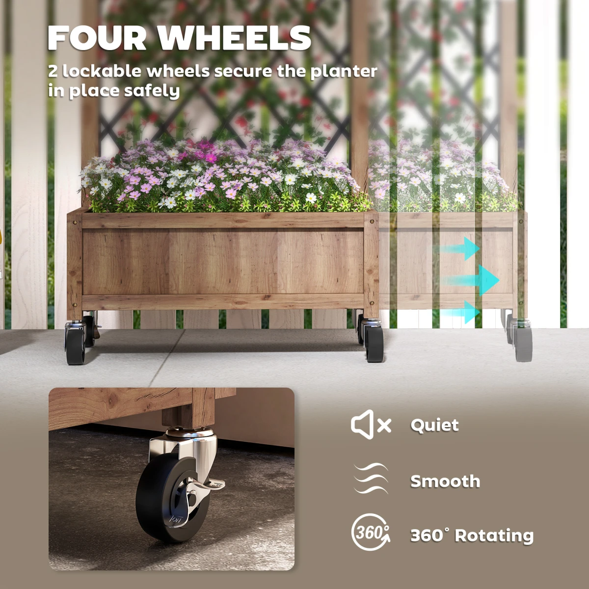 Outsunny Wooden Raised Bed Planter 20x47cm Trellis Wheels by Outsunny