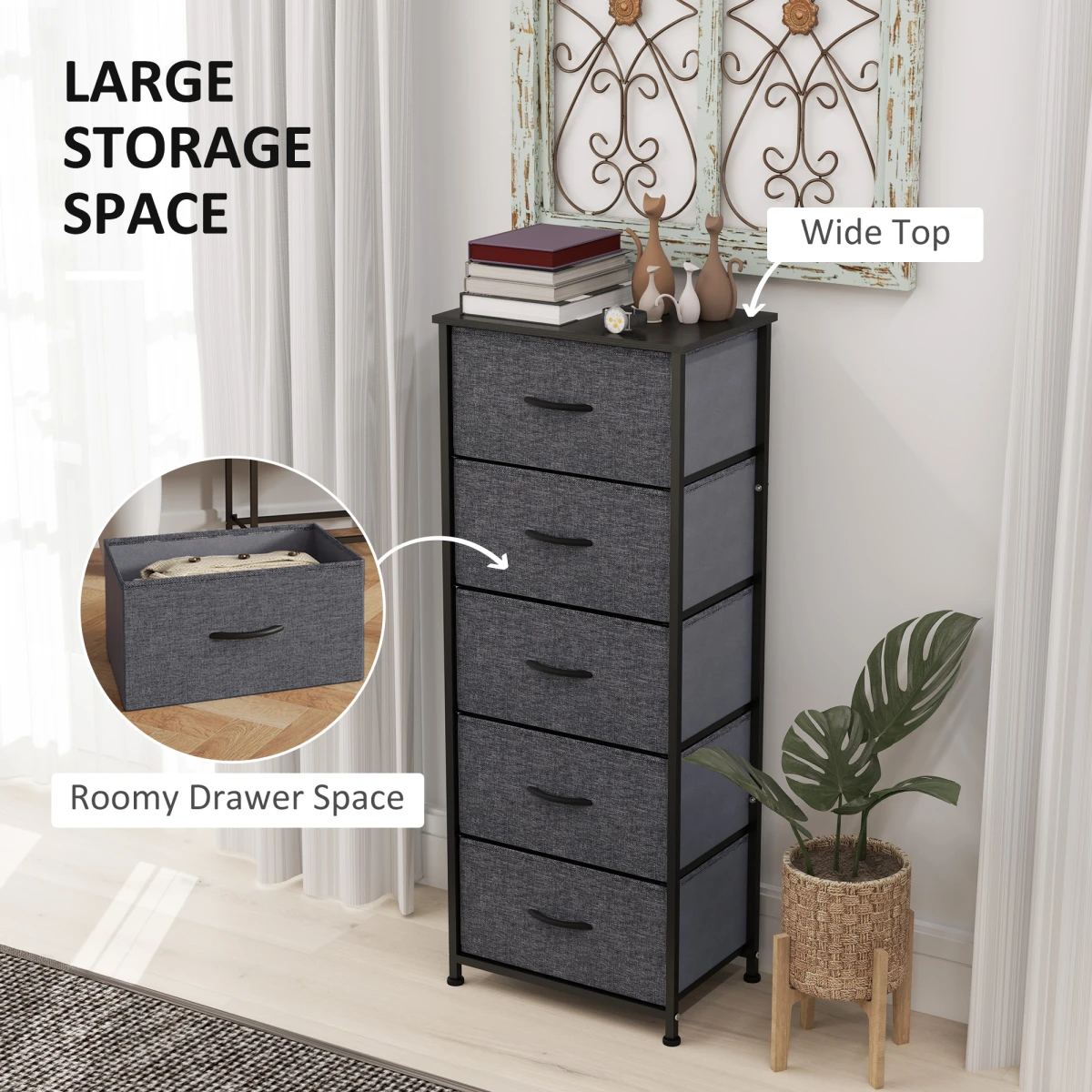 HOMCOM Five-Drawer Fabric Chest Wood-Top Entryway by HOMCOM