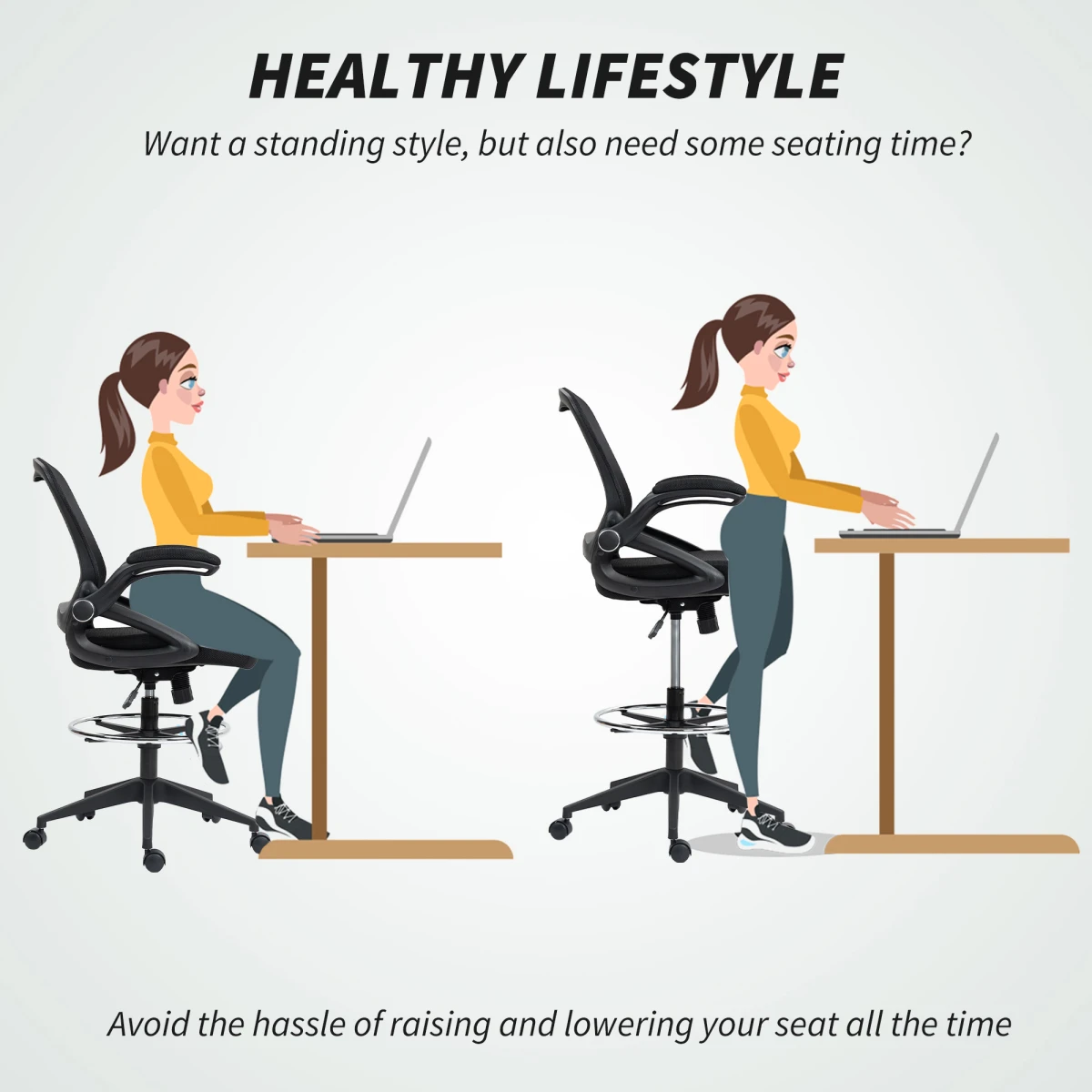 Vinsetto Vinsetto Mesh Office Stool Height Adjustable 360 Degree Swivel Footrest For Desk Work - Office Chair