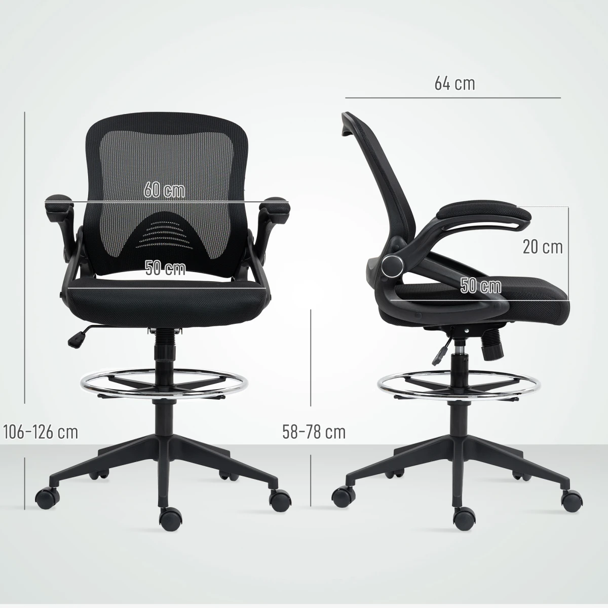 Vinsetto Vinsetto Mesh Office Stool Height Adjustable 360 Degree Swivel Footrest For Desk Work - Office Chair
