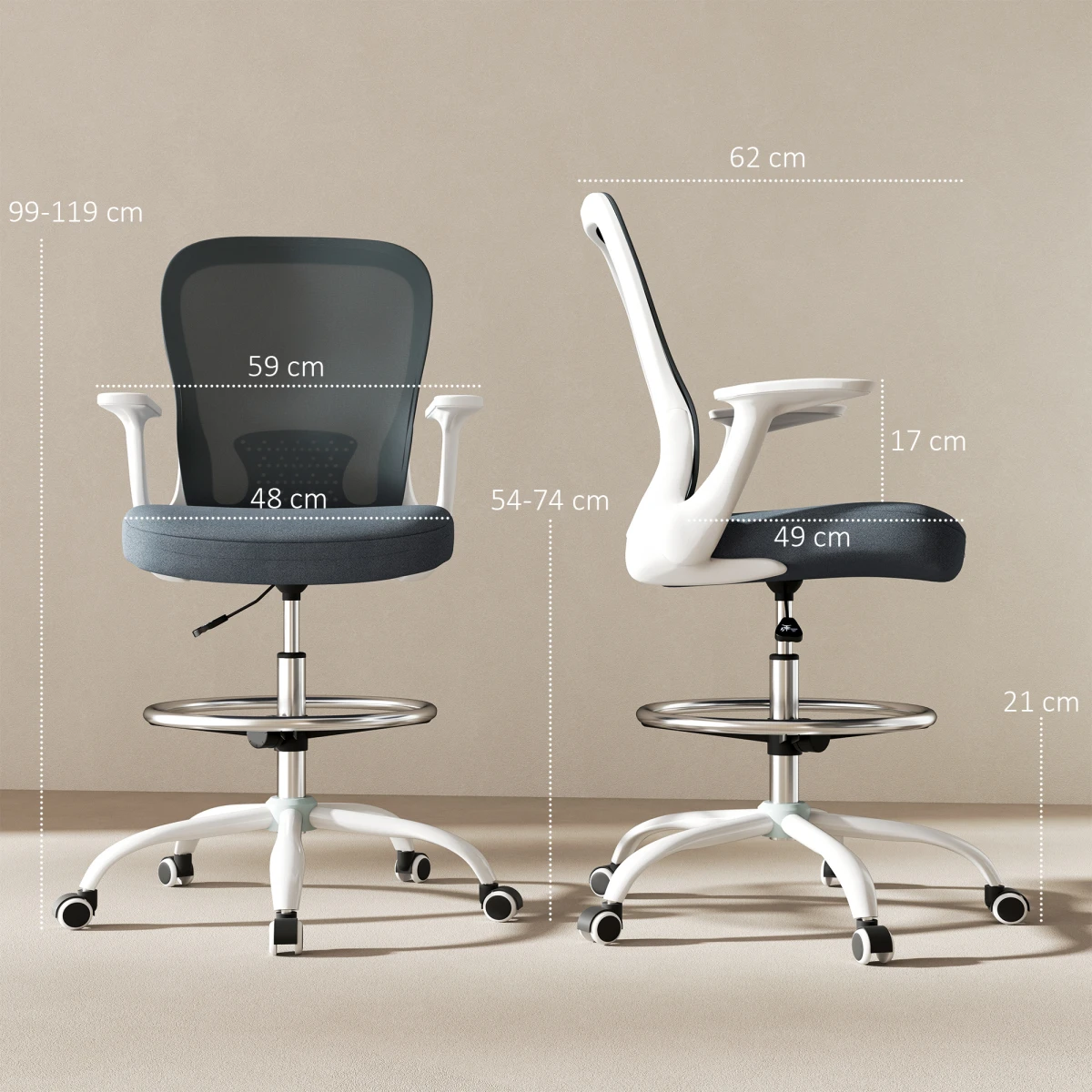 HOMCOM Drafting Chair Adjustable Height Breathable For Office by HOMCOM