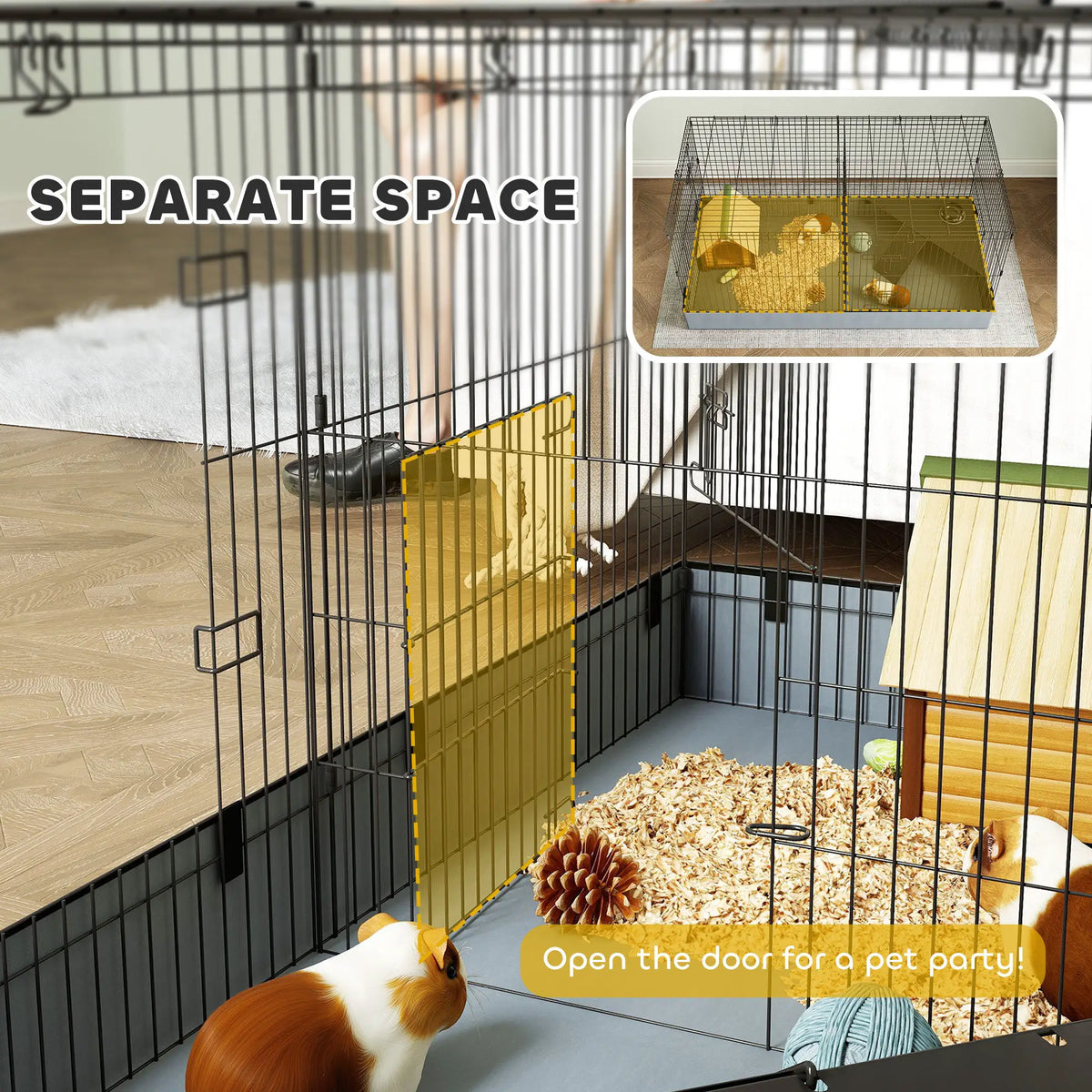 PawHut Guinea Pig Cage, 2 in 1 Rabbit Cage Pet Playpen for Hedgehogs, Black - from PawHut