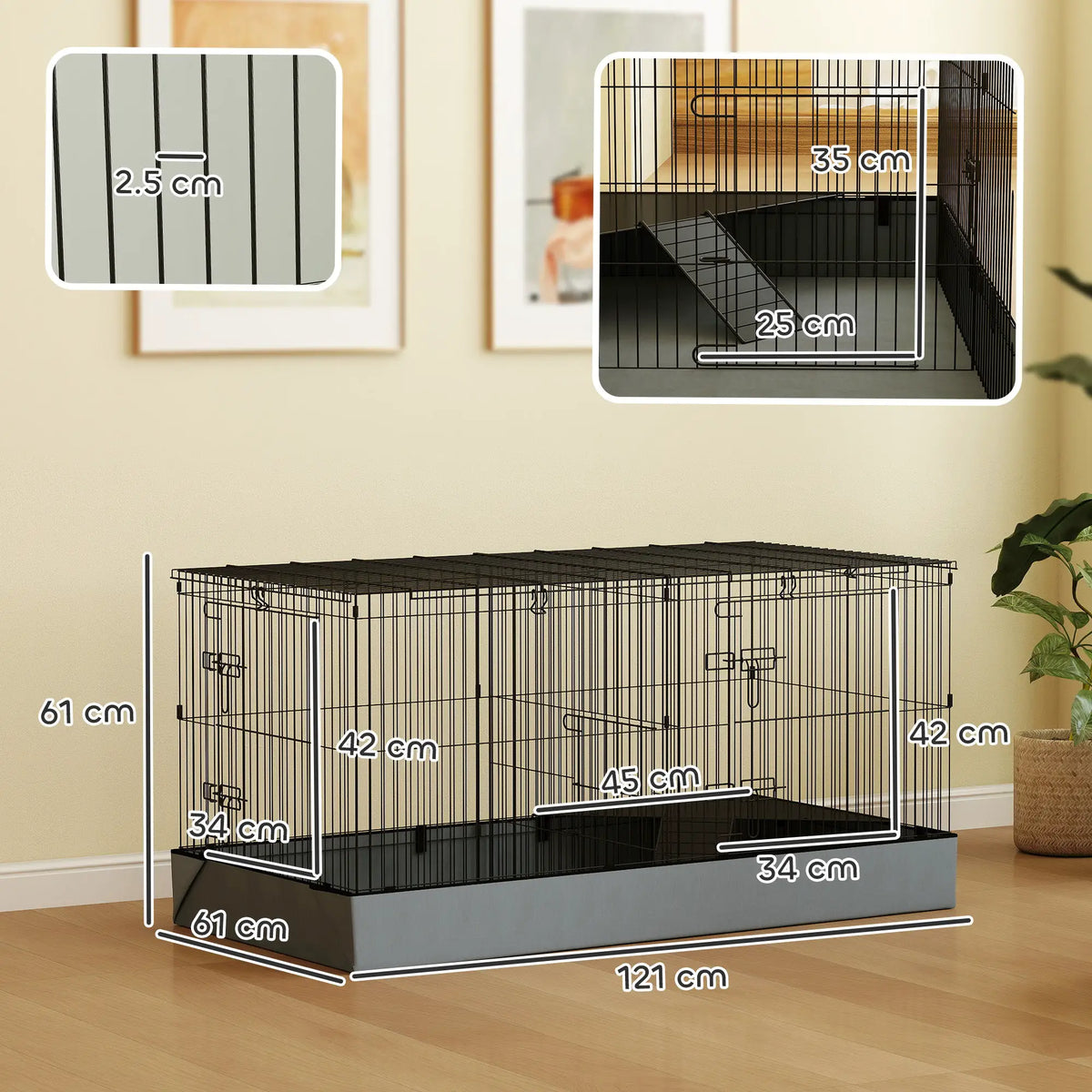 PawHut Guinea Pig Cage, 2 in 1 Rabbit Cage Pet Playpen for Hedgehogs, Black - from PawHut
