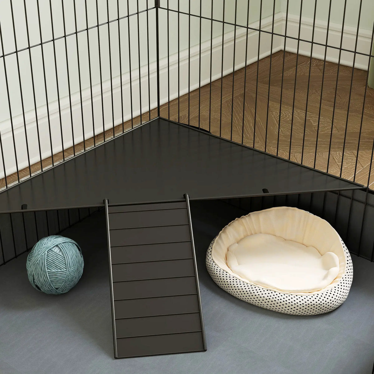 PawHut Guinea Pig Cage, 2 in 1 Rabbit Cage Pet Playpen for Hedgehogs, Black - from PawHut
