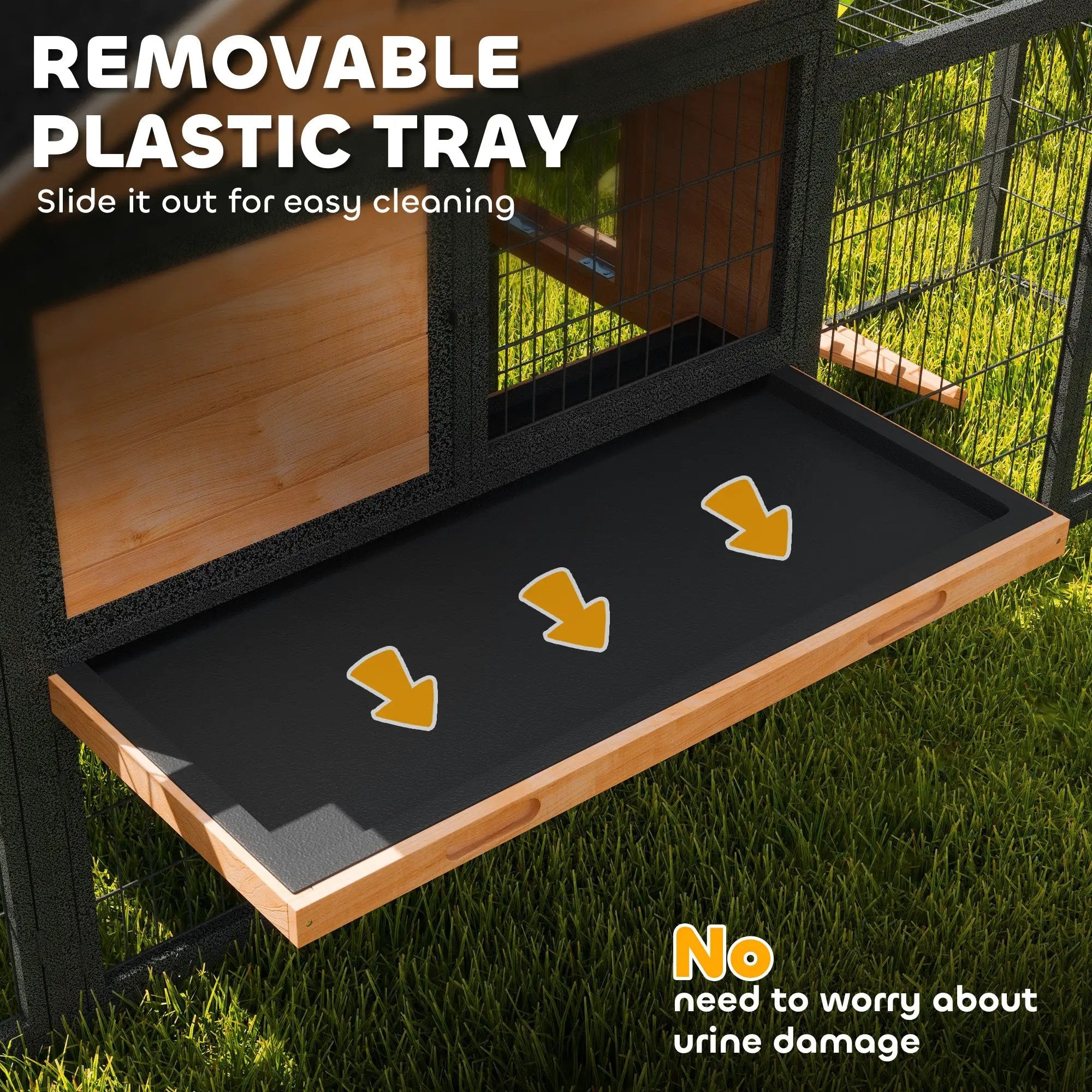 PawHut PawHut Rabbit Hutch Outdoor with Steel Run Removable Plastic Tray Natural - Rabbit Hutch