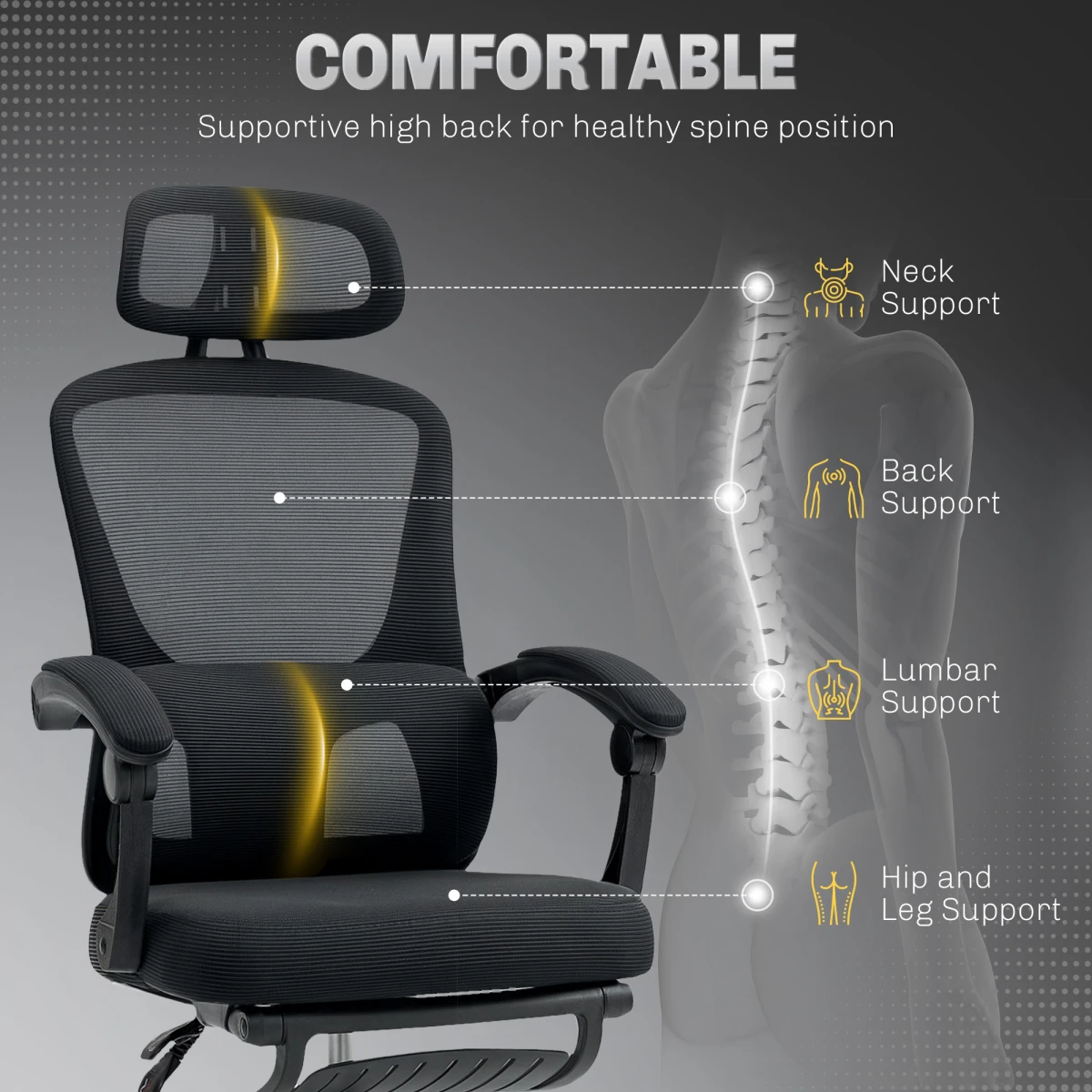 HOMCOM Homcom Mesh Chair Lumbar Headrest Office - Office Chair