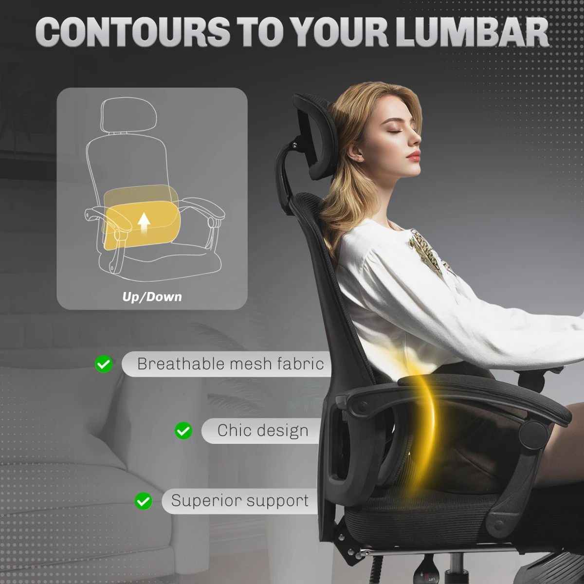HOMCOM Homcom Mesh Chair Lumbar Headrest Office - Office Chair
