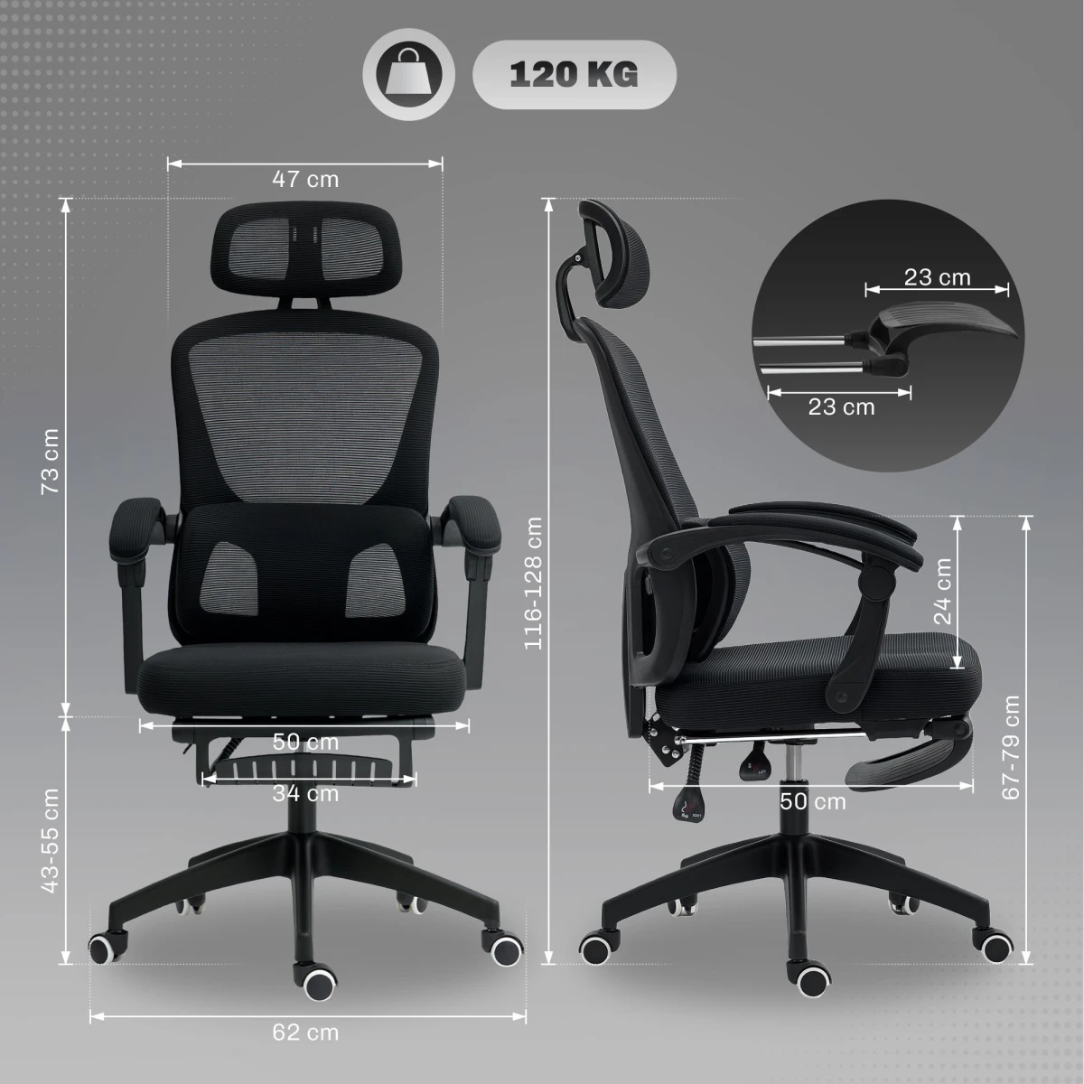 HOMCOM Homcom Mesh Chair Lumbar Headrest Office - Office Chair