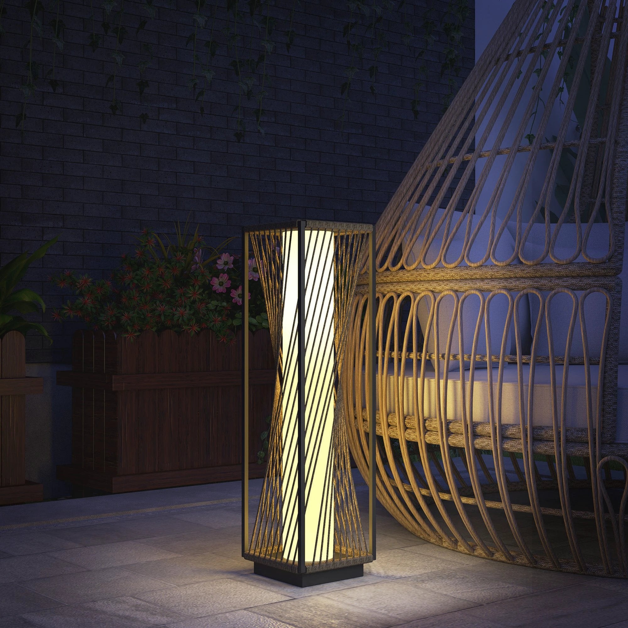 Outsunny Rattan Solar Floor Lamp Outdoor LED Garden Light Auto On Off Grey IP44 Waterproof by Outsunny