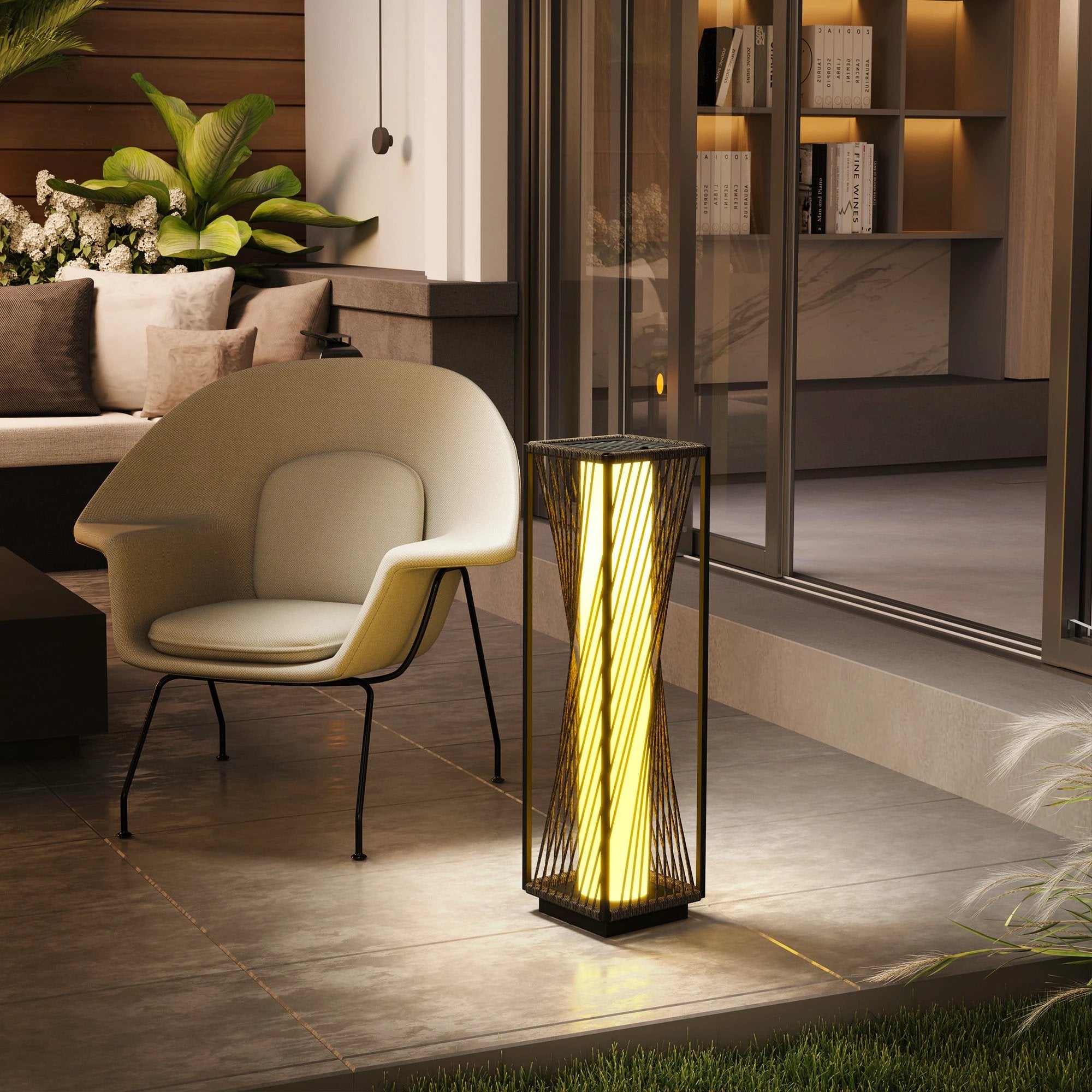 Outsunny Outsunny Rattan Solar Floor Lamp Outdoor LED Garden Light Auto On Off Grey IP44 Waterproof - Lamp
