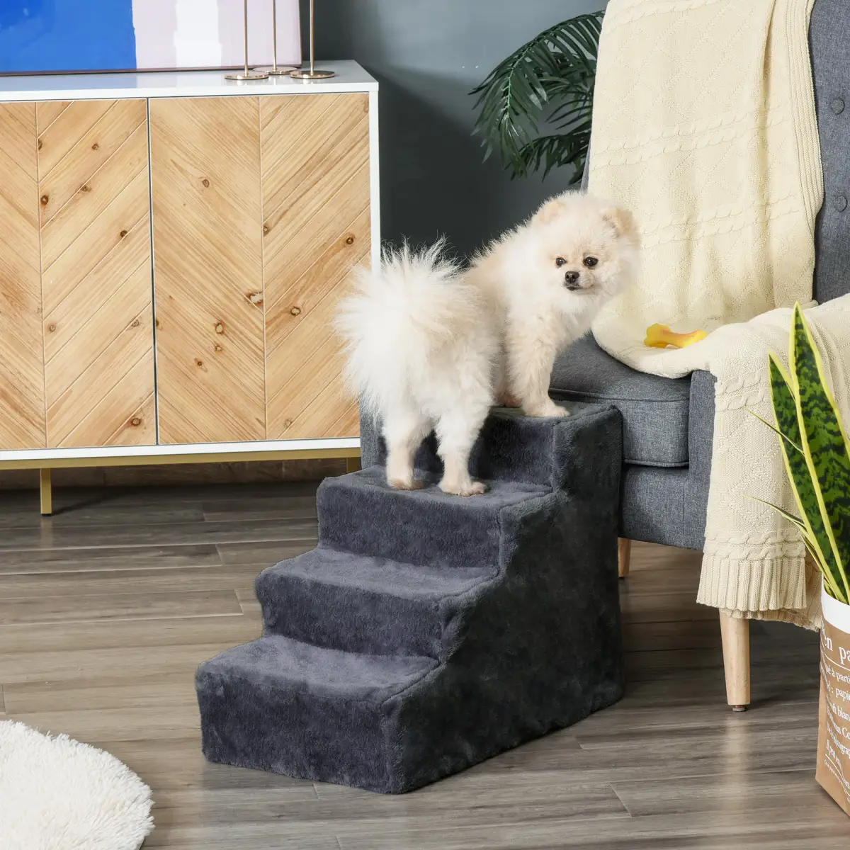 PawHut PawHut Four-Step Portable Dog Stairs with Washable Plush Cover - Dog Steps