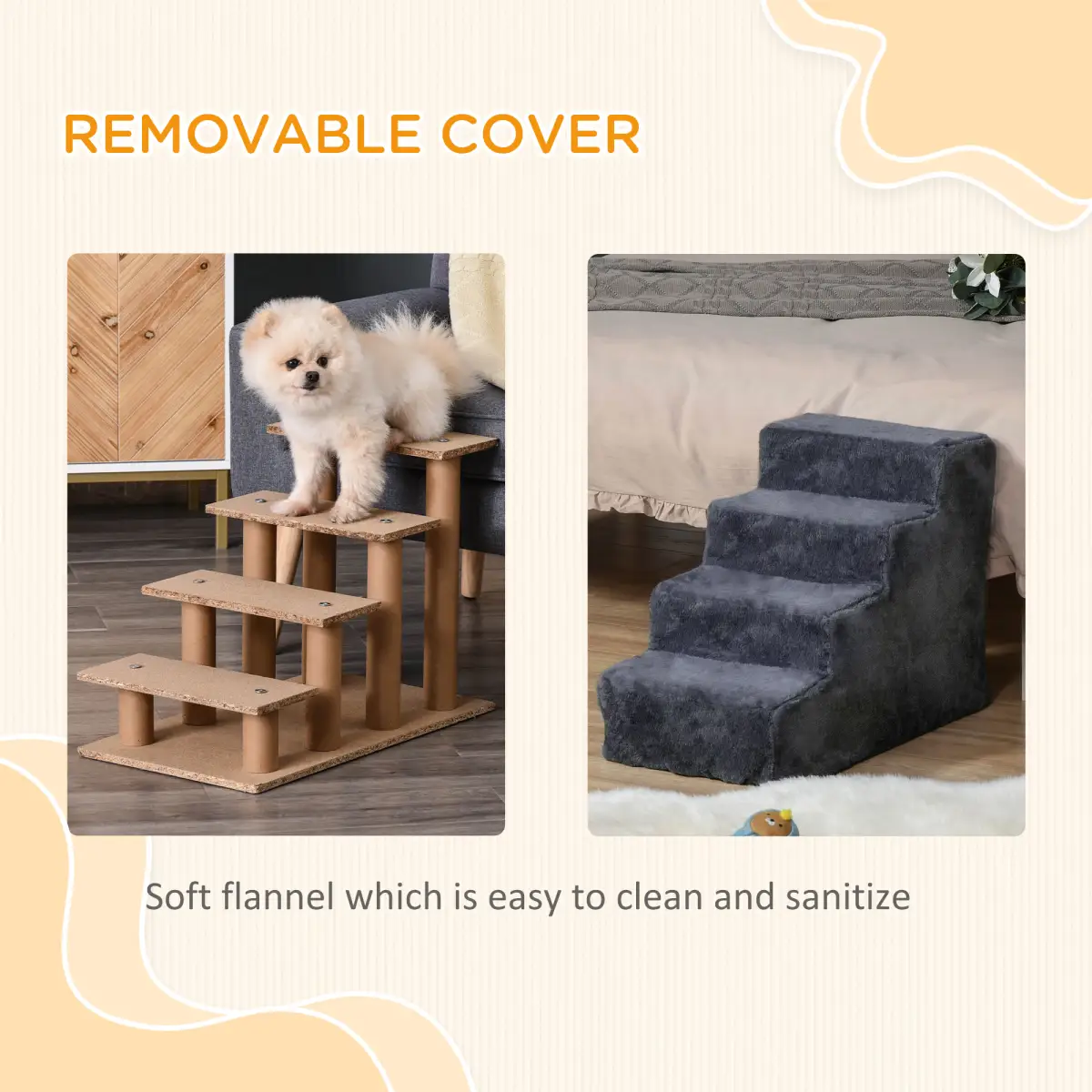 PawHut PawHut Four-Step Portable Dog Stairs with Washable Plush Cover - Dog Steps