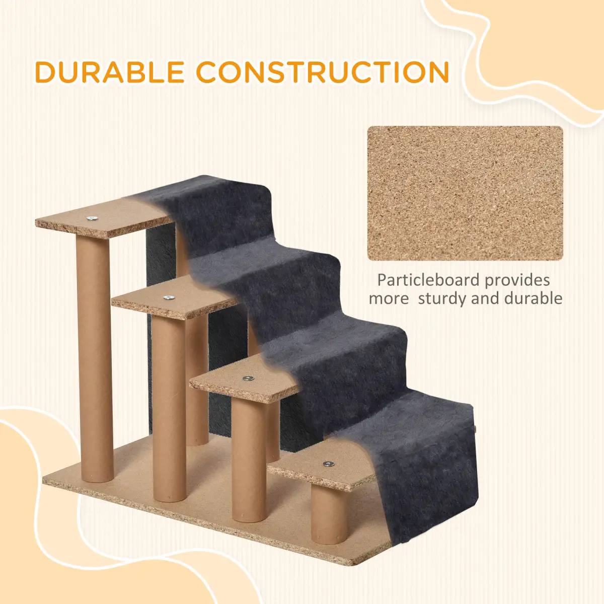 PawHut PawHut Four-Step Portable Dog Stairs with Washable Plush Cover - Dog Steps