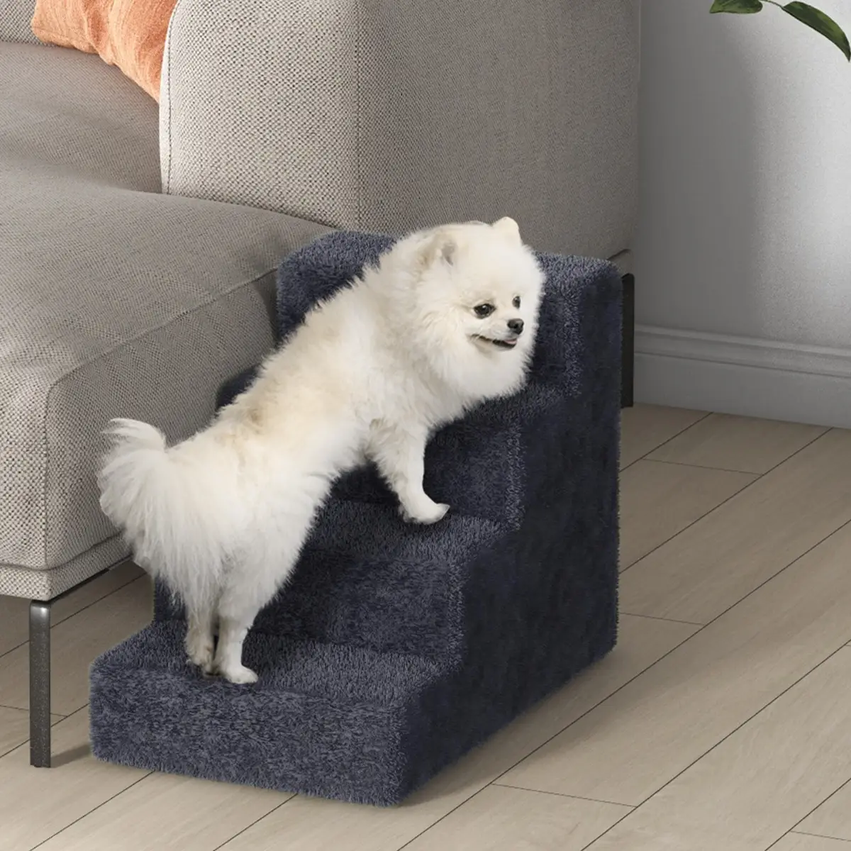 PawHut PawHut Four-Step Portable Dog Stairs with Washable Plush Cover - Dog Steps