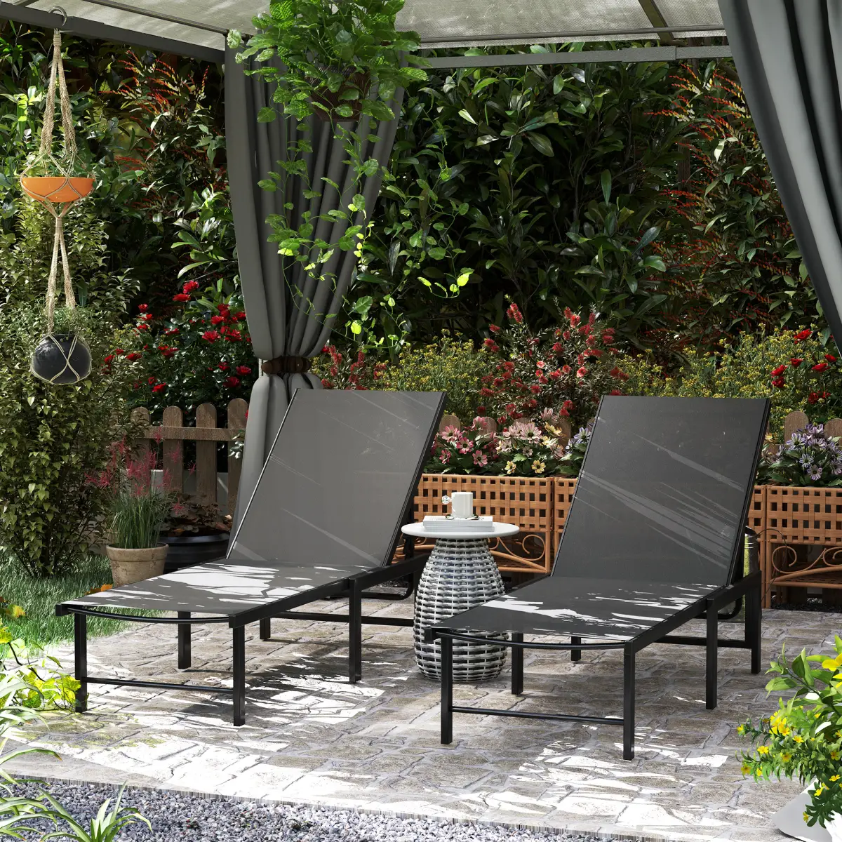 Outsunny Outsunny Sun Loungers Set of 2, 5-Level Reclining Sunbeds - Sun Lounger
