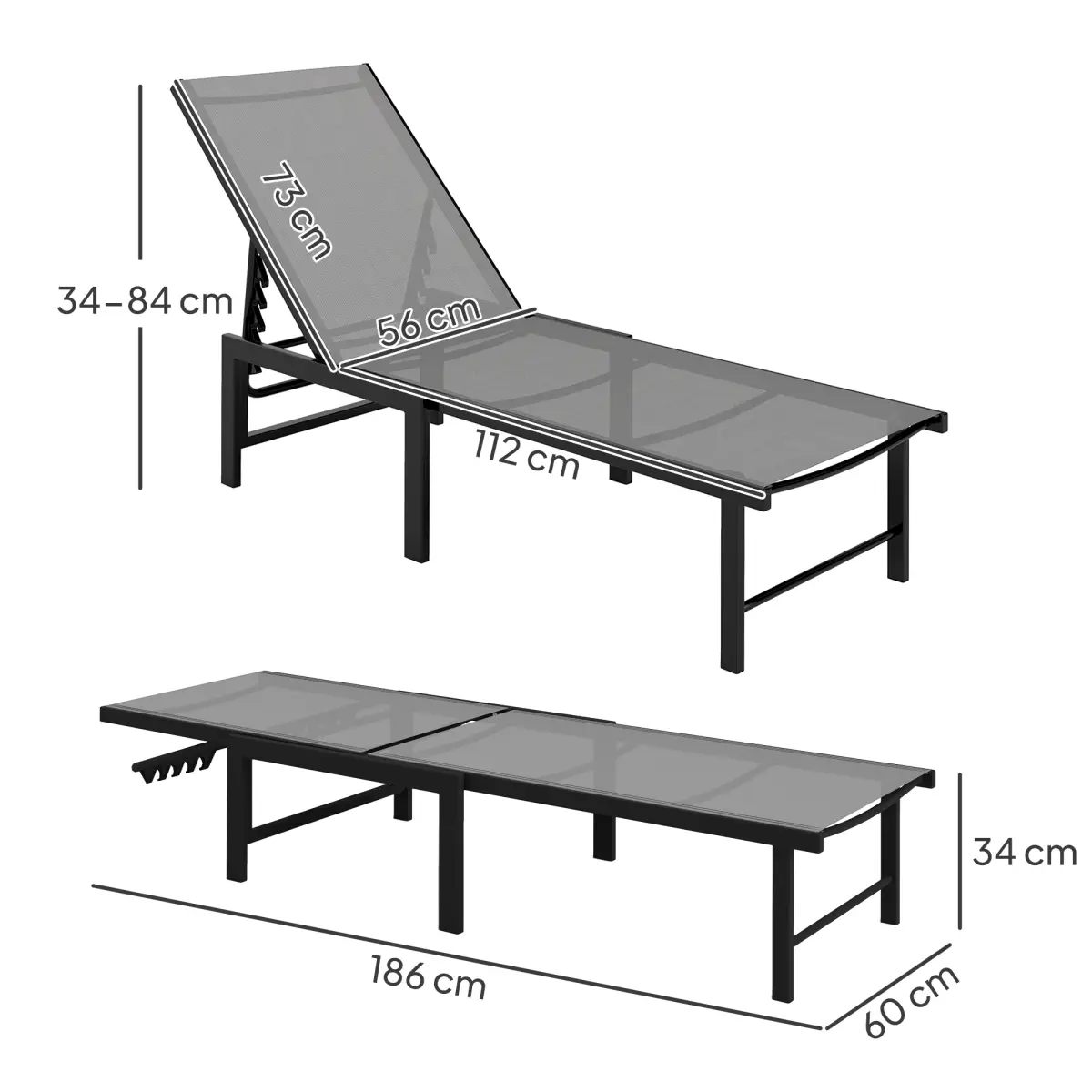 Outsunny Outsunny Sun Loungers Set of 2, 5-Level Reclining Sunbeds - Sun Lounger
