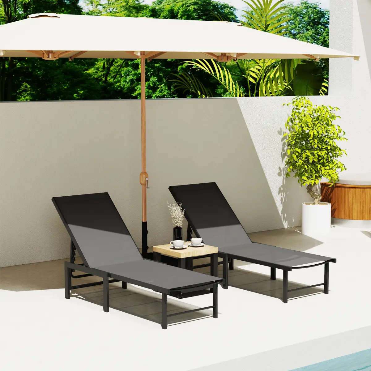 Outsunny Outsunny Sun Loungers Set of 2, 5-Level Reclining Sunbeds - Sun Lounger