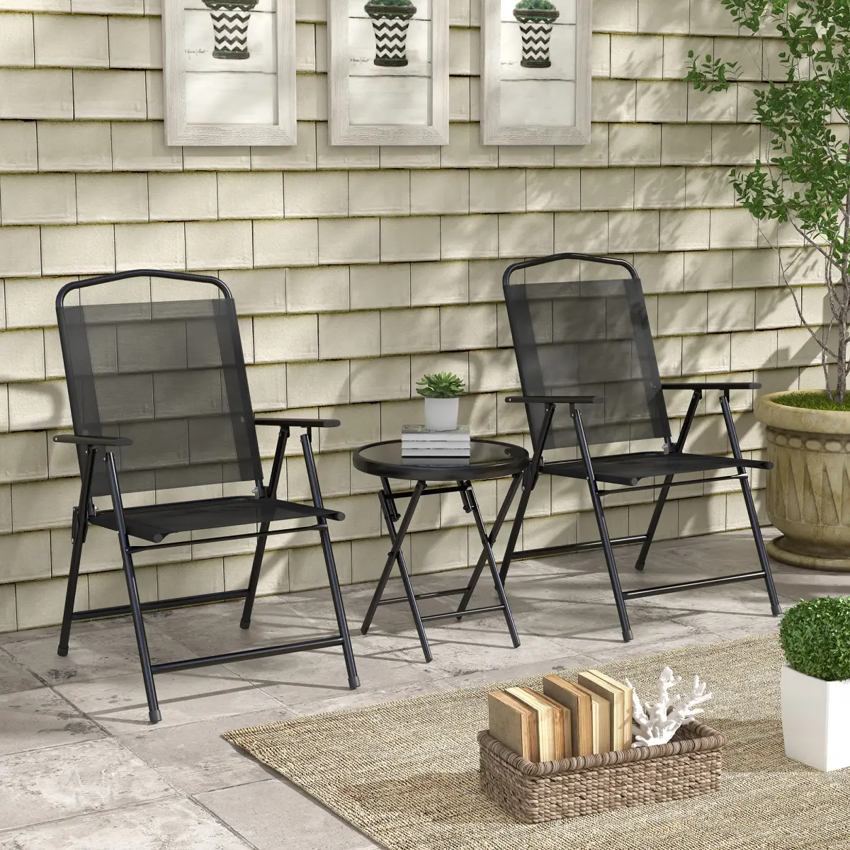 Outsunny Outsunny Bistro Set Folding Chairs & Coffee Table for Balcony - Bistro Sets