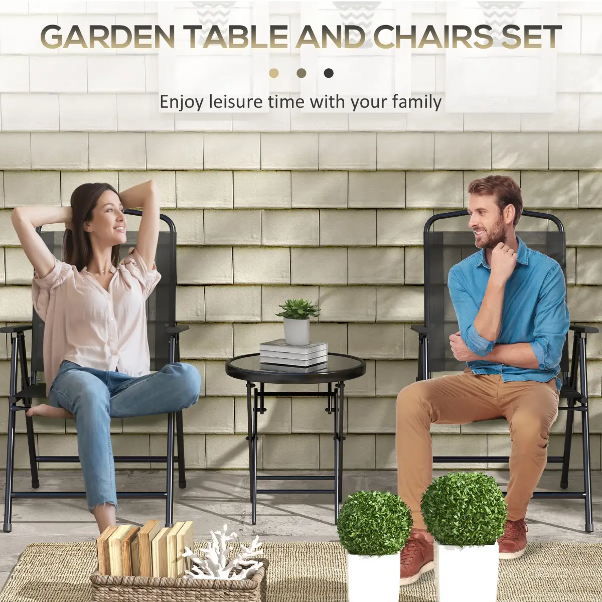 Outsunny Outsunny Bistro Set Folding Chairs & Coffee Table for Balcony - Bistro Sets
