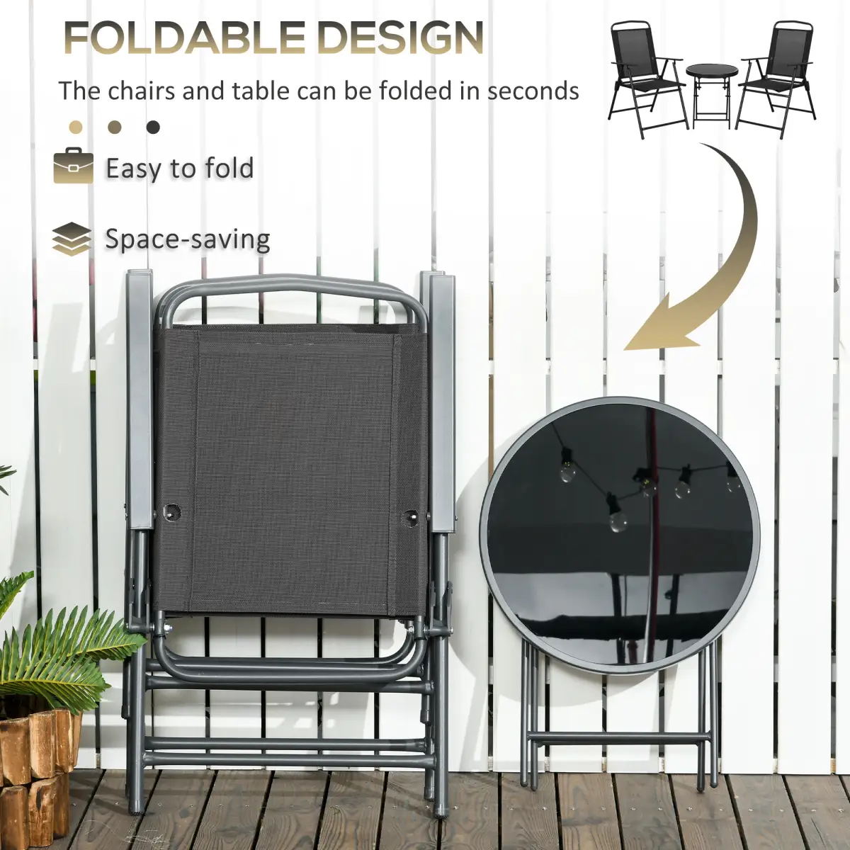Outsunny Outsunny Bistro Set Folding Chairs & Coffee Table for Balcony - Bistro Sets
