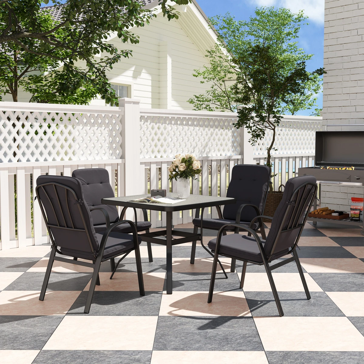 Outsunny Garden Dining Set, Glass Table w/ Umbrella Hole by Outsunny