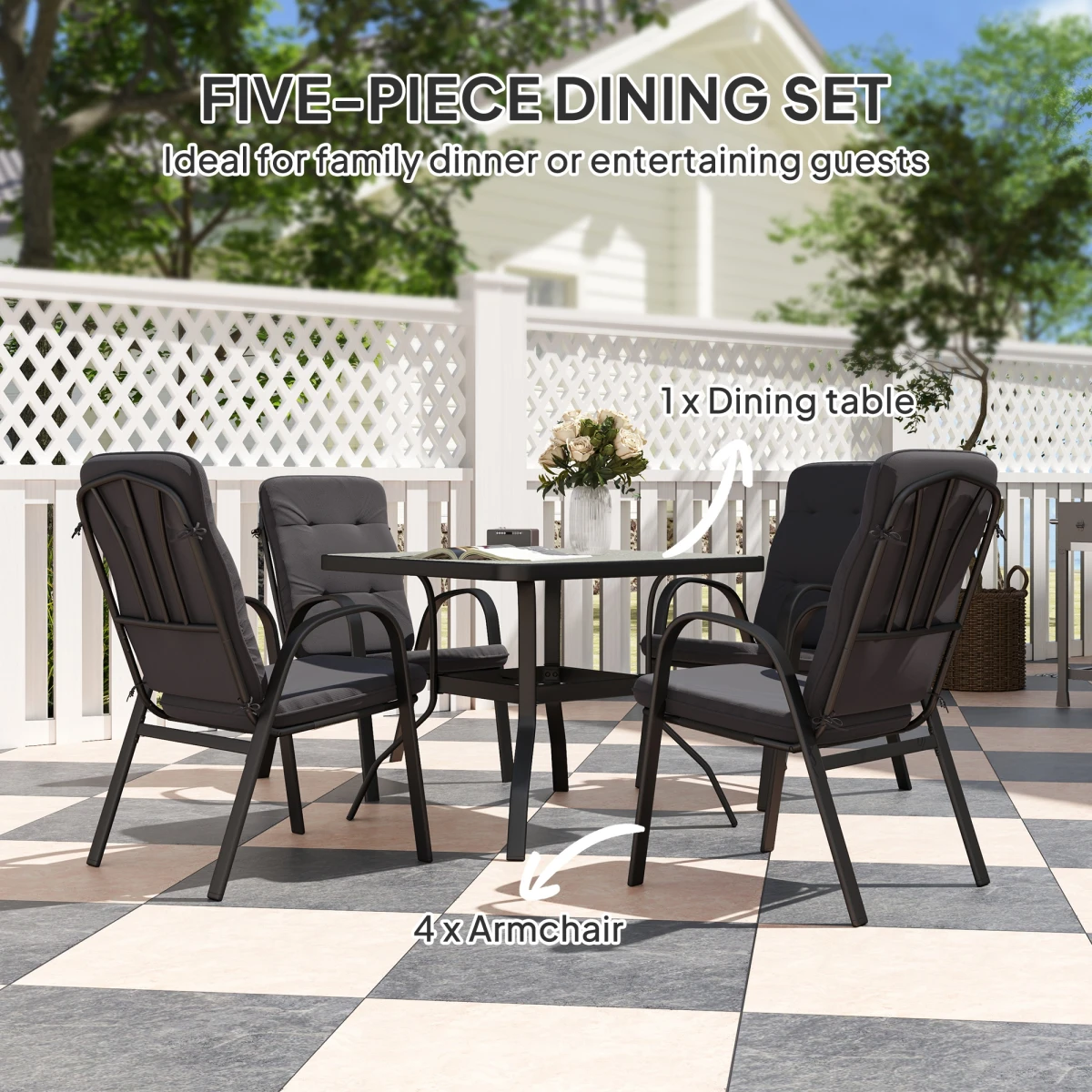 Outsunny Garden Dining Set, Glass Table w/ Umbrella Hole by Outsunny