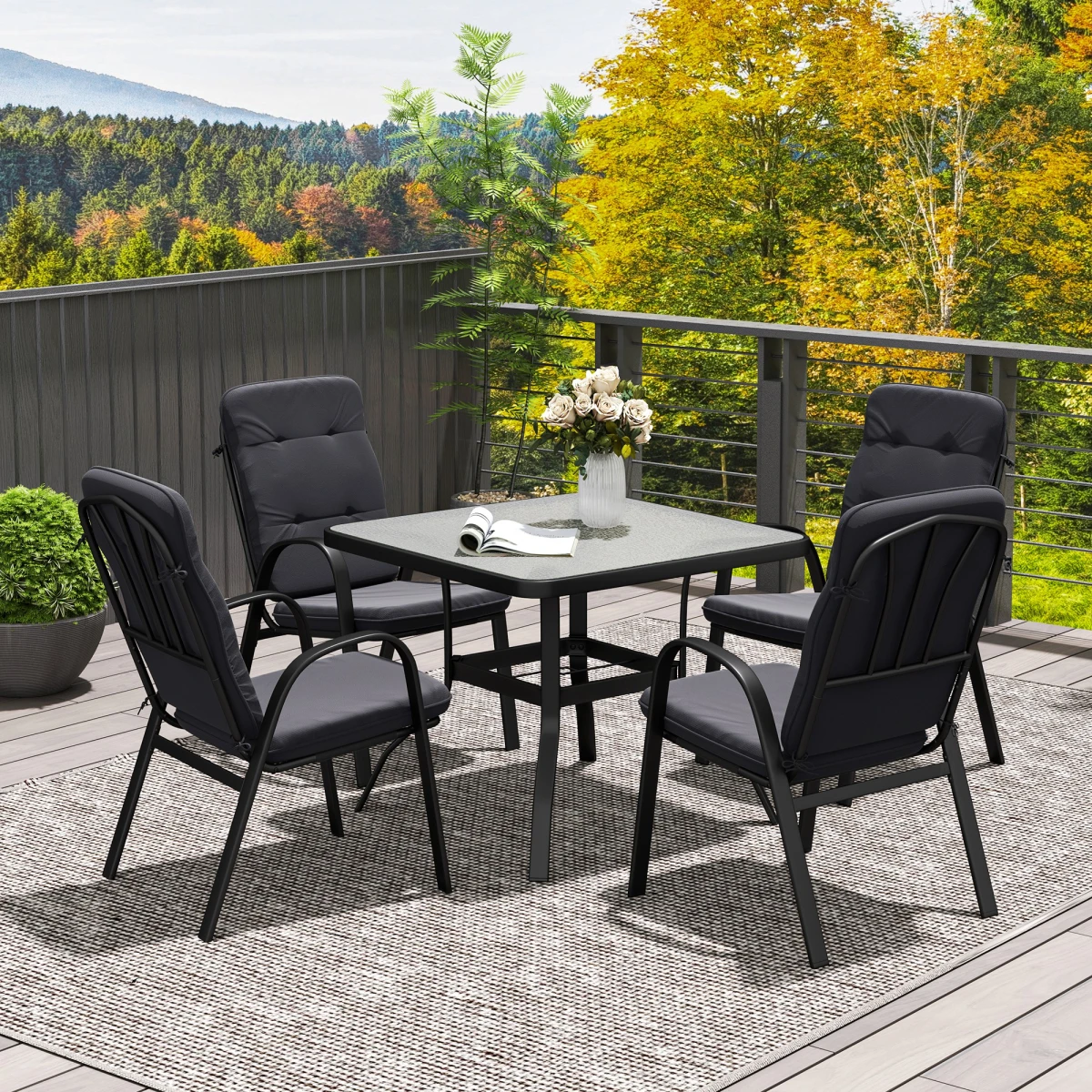 Outsunny Outsunny Garden Dining Set, Glass Table w/ Umbrella Hole - Garden Set