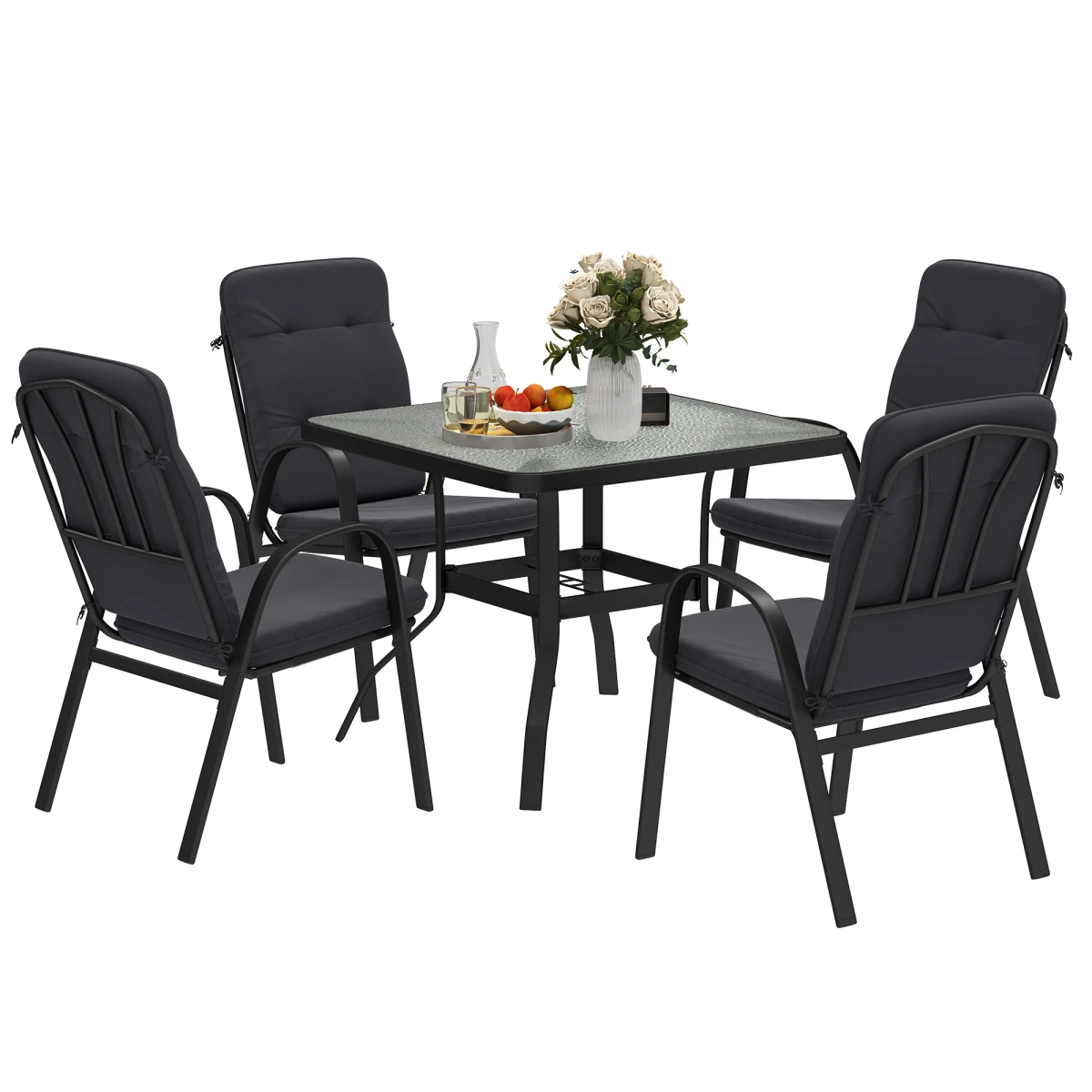 Outsunny Garden Dining Set, Glass Table w/ Umbrella Hole by Outsunny
