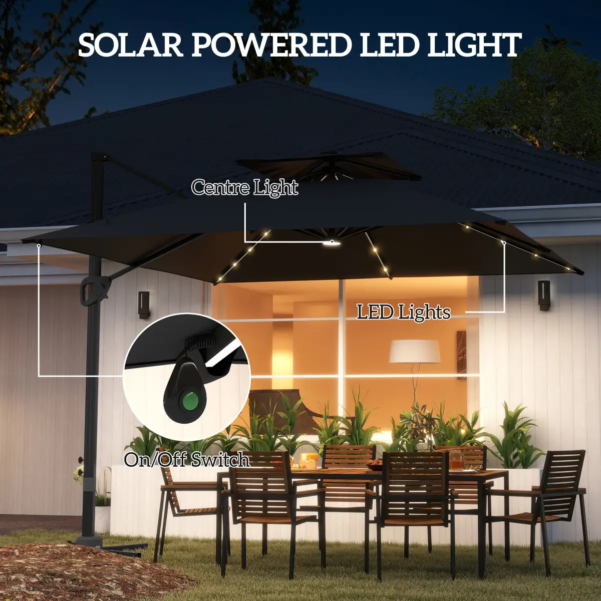 Outsunny Outsunny 3.5m Aluminium Cantilever Parasol w/ LED Lights Crank Tilt UV50+ - Parasol