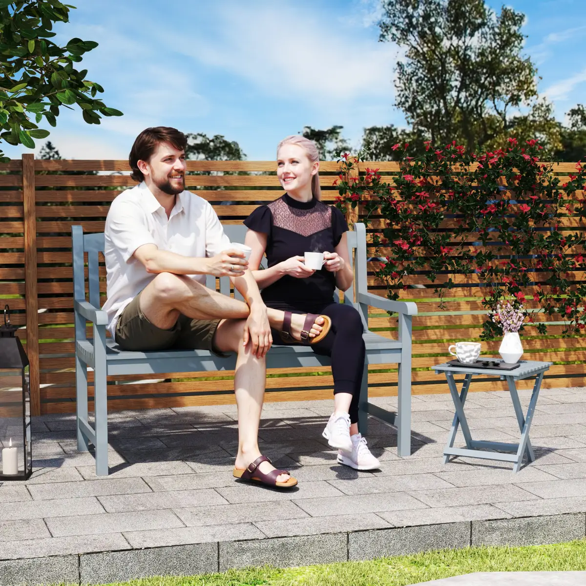 Outsunny Outsunny 2-Seater Wooden Garden Bench Outdoor Patio Loveseat - Garden Chairs