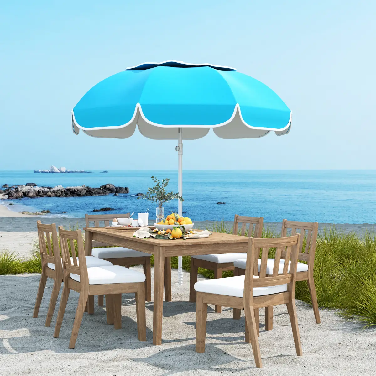 Outsunny Outsunny Beach Umbrella, Adjustable Height & Tilt Portable Parasol - Parasol